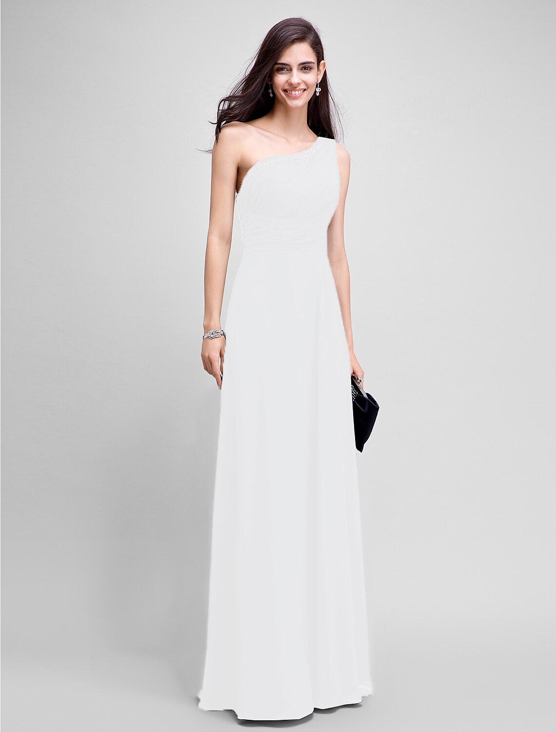 Wholesa Sheath / Column Empire Dress Wedding Guest Formal Evening Floor Length Sleeveless One Shoulder Bridesmaid Dress Chiffon with Ruched Beading
