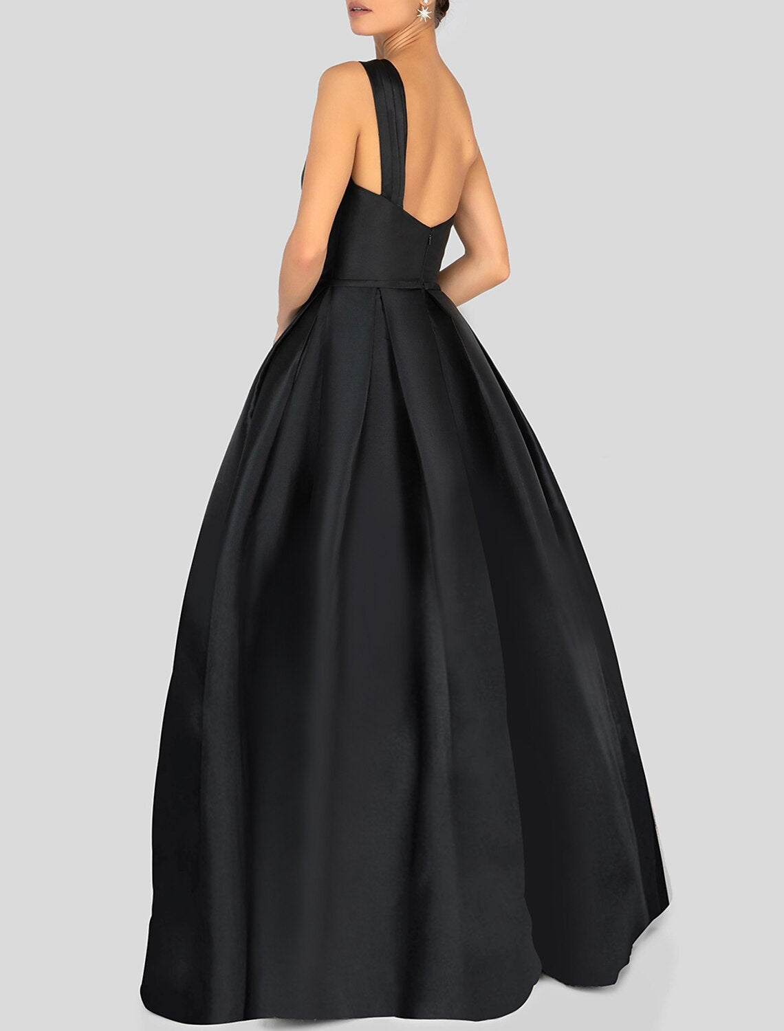 Wholesa  A-Line Prom Dresses Black Dress Dress Formal Prom Floor Length Sleeveless One Shoulder Satin with Ruched