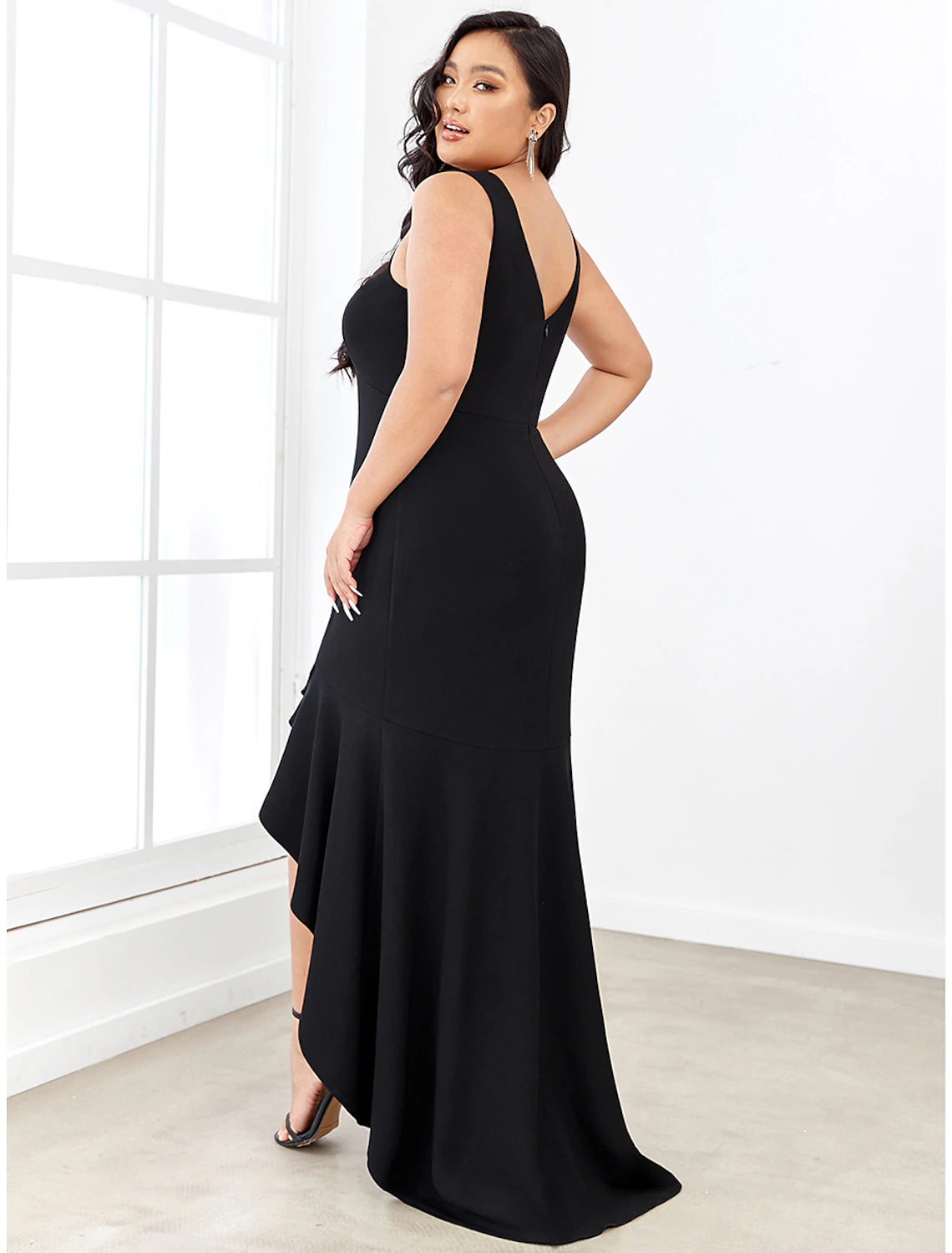 Wholesa Mermaid / Trumpet Evening Gown Sexy Dress Formal Wedding Guest Asymmetrical Sleeveless V Neck Nylon V Back with Ruffles Draping