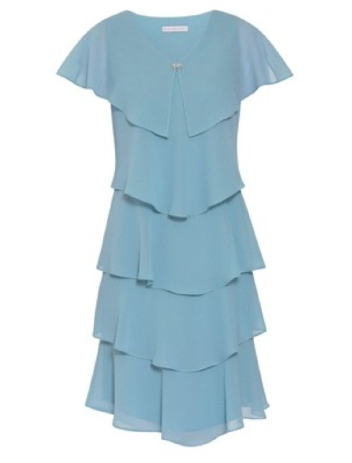 wholesale  Sheath / Column Mother of the Bride Dress Elegant V Neck Knee Length Chiffon Short Sleeve with Cascading Ruffles