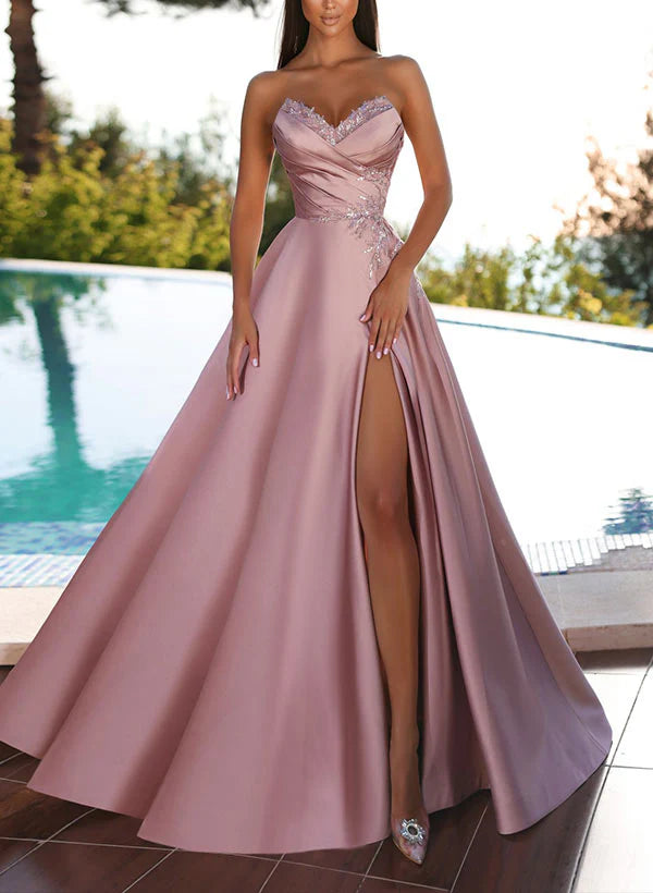 Wholesa A-Line Strapless Floor-Length Prom Dresses