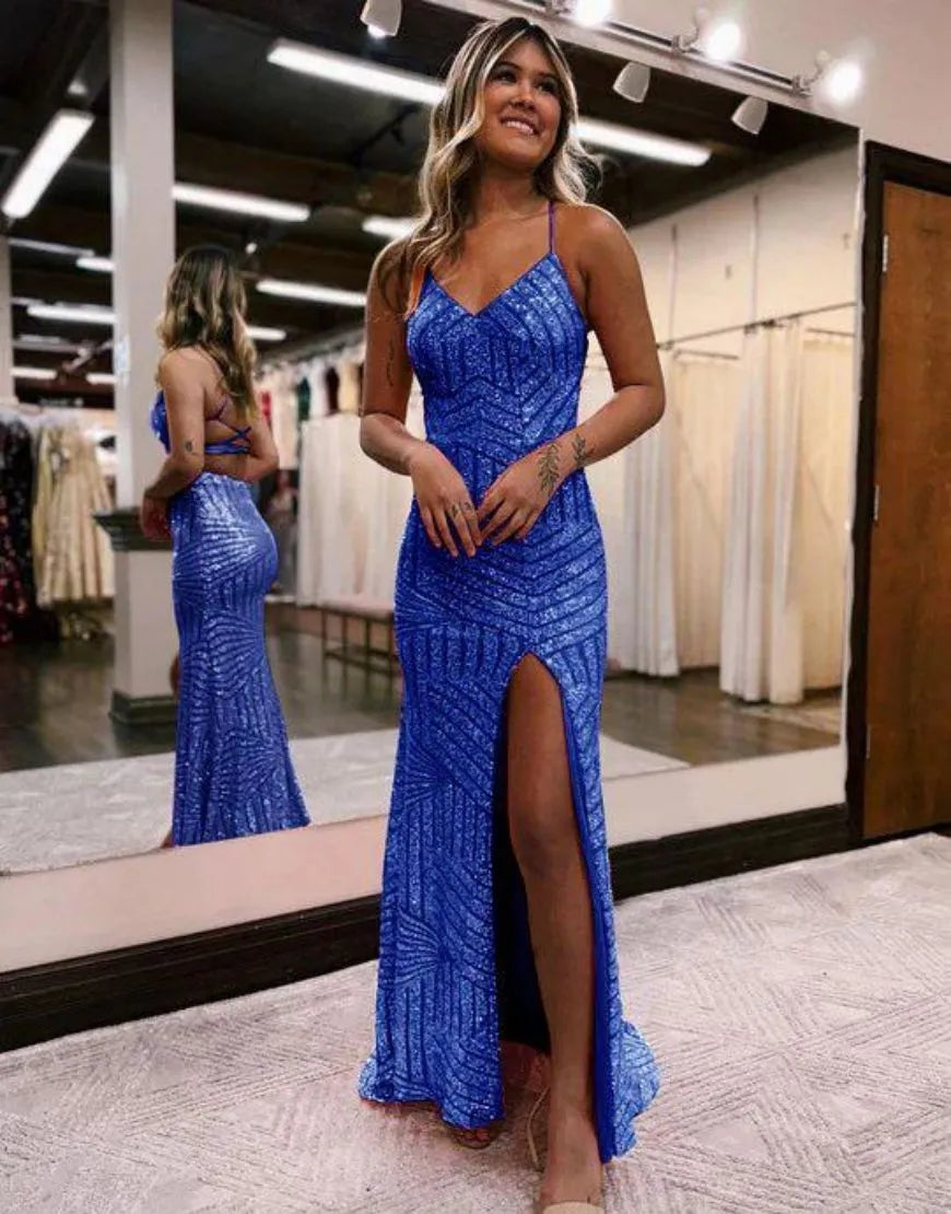 Wholesa Sparkly Sequin Long Glitter Prom Dress With Split