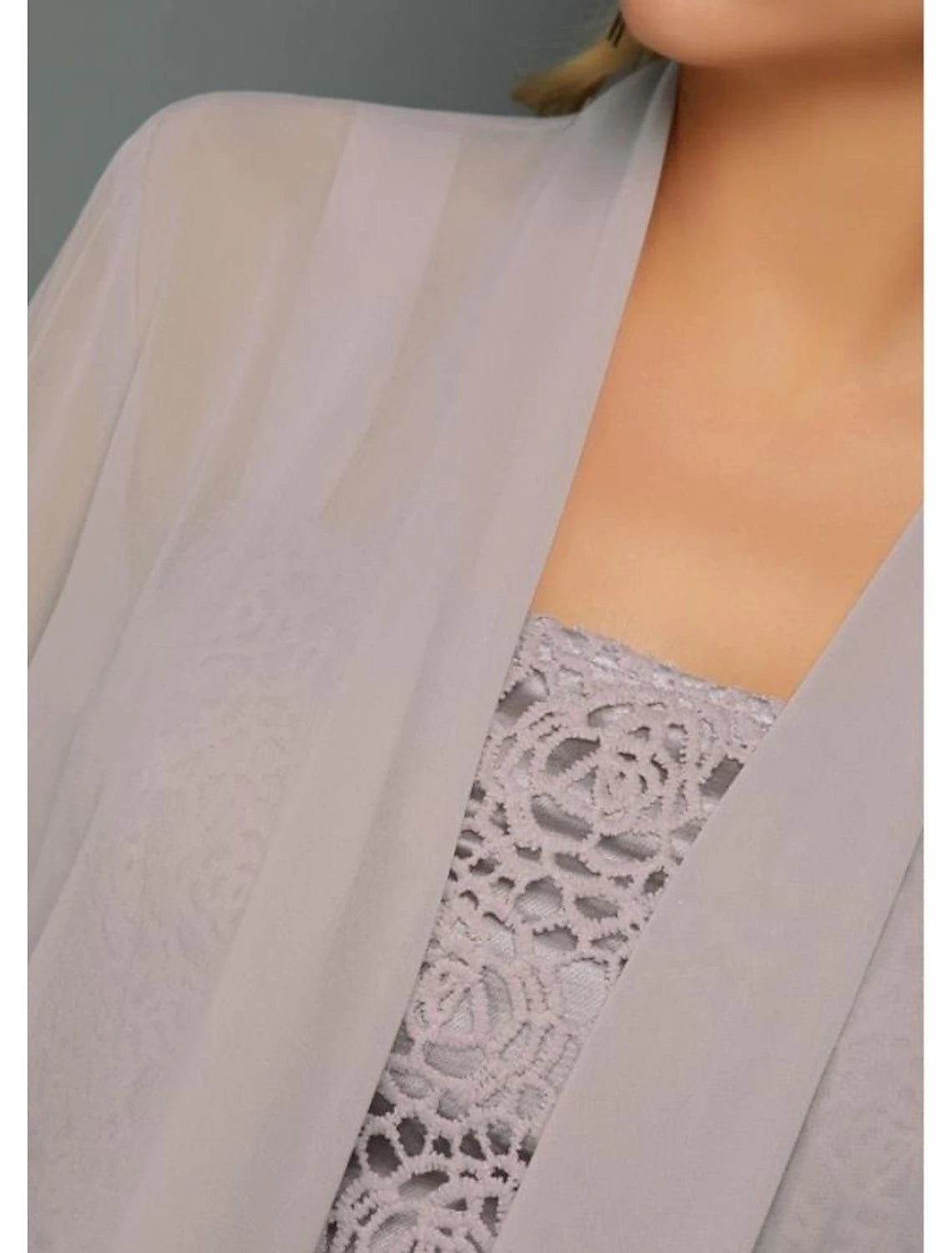 Wholesa Two Piece Sheath / Column Mother of the Bride Dress Wedding Guest Church Elegant Plus Size Bateau Neck Knee Length Chiffon Lace 3/4 Length Sleeve Jacket Dresses with Appliques