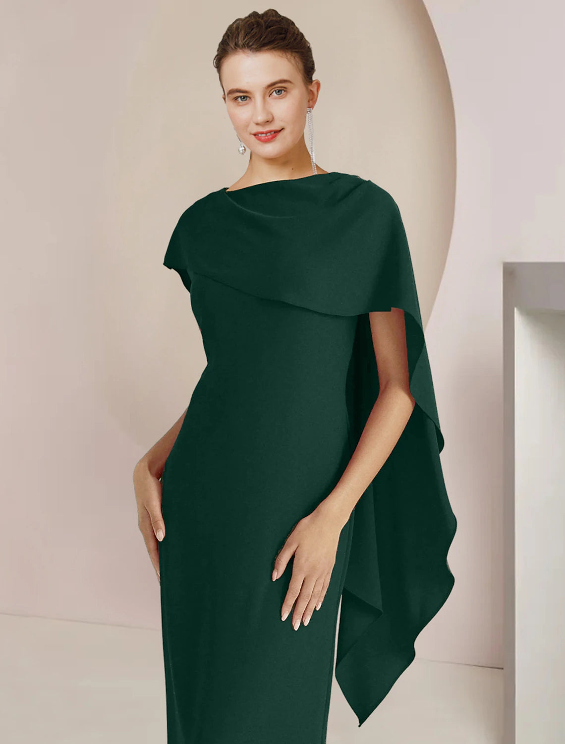 wholesale  Sheath / Column Mother of the Bride Dress Formal Wedding Guest Elegant Scoop Neck Floor Length Stretch Fabric Sleeveless with Split Front