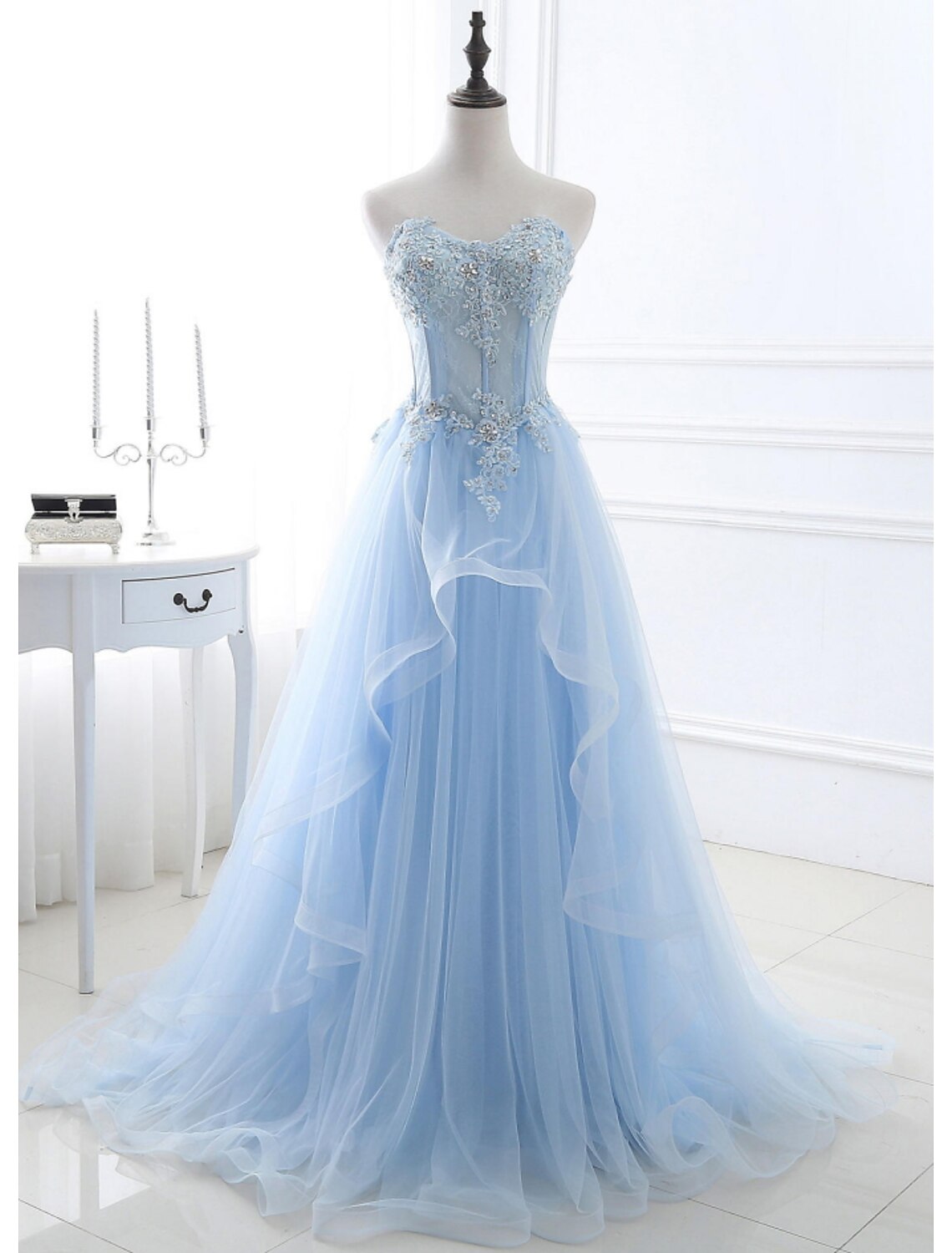 wholesale   A-Line Sexy Floral Engagement Prom Birthday Dress Strapless Sleeveless Sweep / Brush Train Lace with Pleats Lace Insert