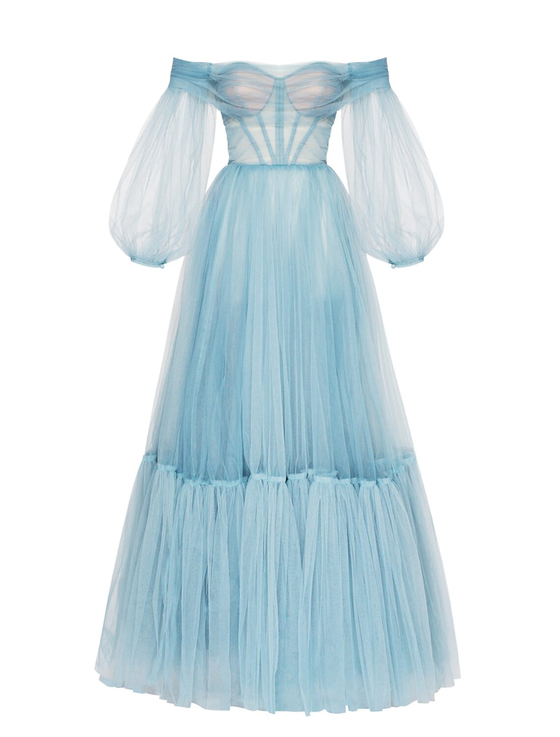 wholesale  A-Line Elegant Sexy Wedding Guest Prom Dress Off Shoulder Long Sleeve Floor Length Tulle with Bow(s) Pleats