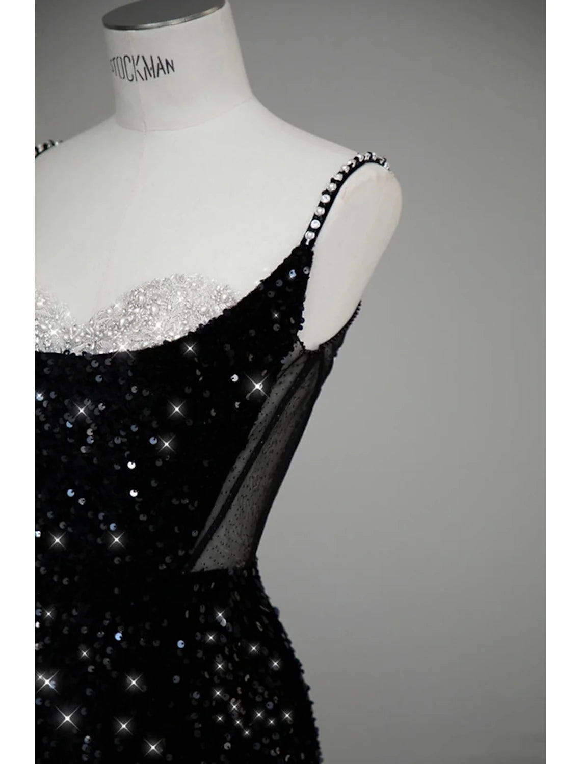 wholesale  Mermaid / Trumpet Evening Gown Sparkle & Shine Dress Formal Wedding Guest Floor Length Sleeveless Spaghetti Strap Sequined with Bow(s) Crystals Sequin