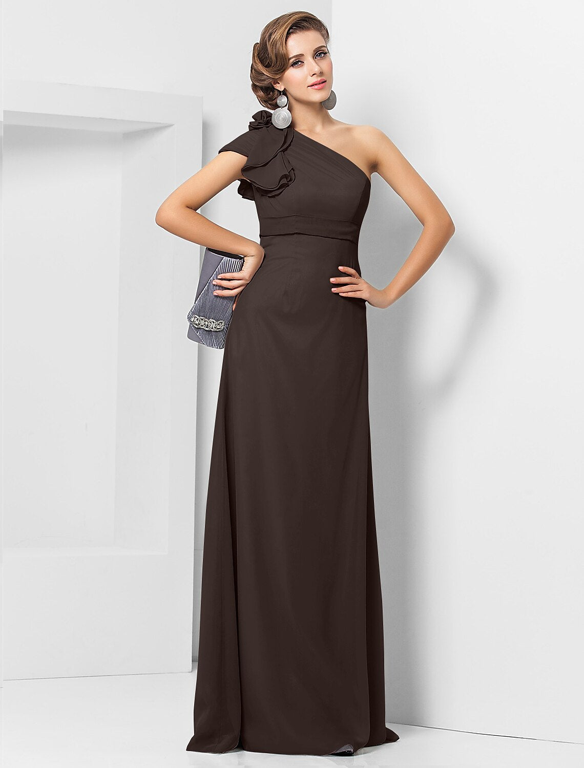 Wholesa Sheath / Column Elegant Dress Wedding Guest Formal Evening Floor Length Sleeveless One Shoulder Bridesmaid Dress Chiffon with Sash / Ribbon Appliques
