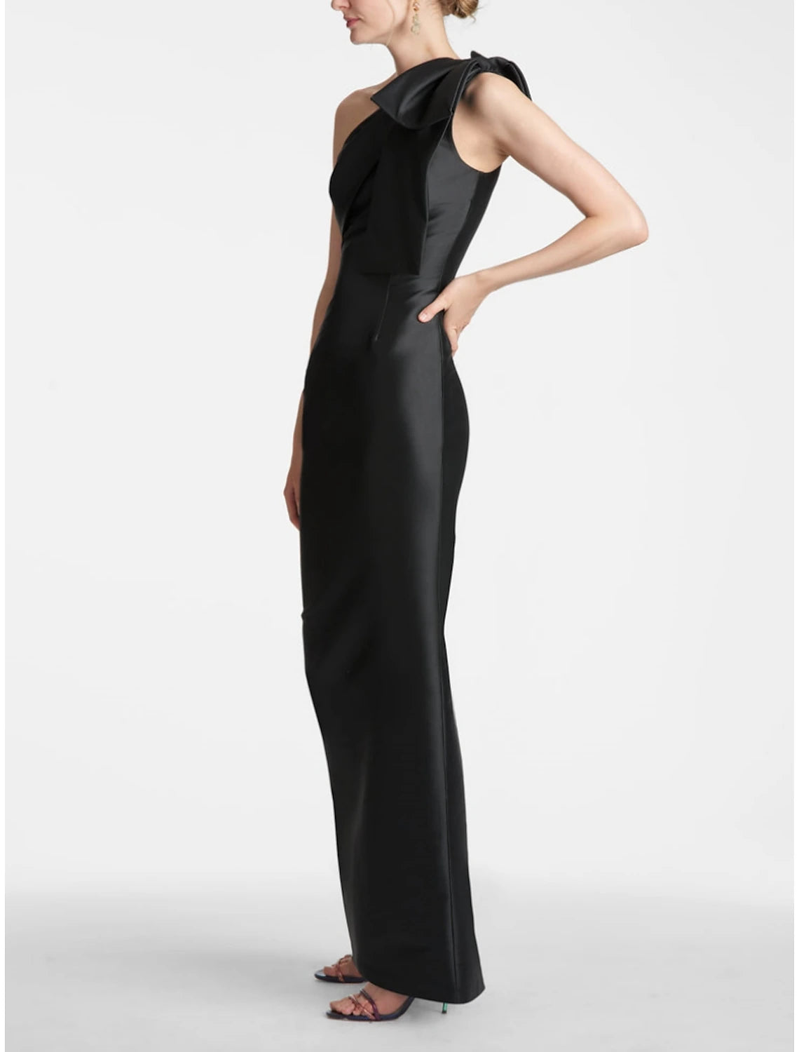 Wholesa Mermaid Party Dress Evening Gown Elegant Dress Formal Fall Ankle Length Sleeveless One Shoulder Satin with Bow(s) Slit