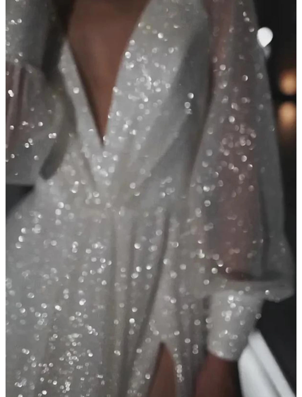 Wholesa Beach Wedding Dresses A-Line V Neck Long Sleeve Floor Length Sequined Bridal Gowns With Solid Color