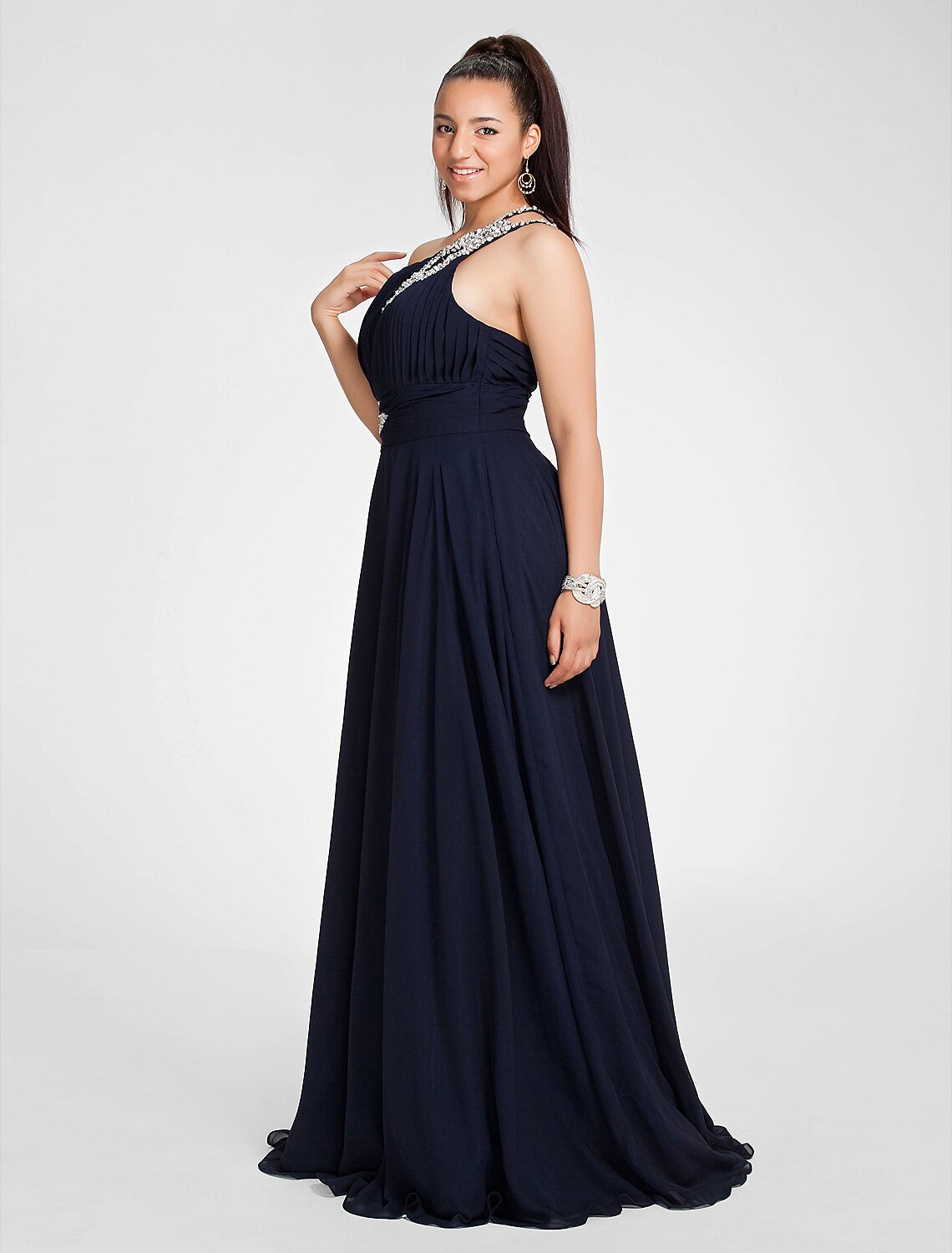 Wholesa A-Line Cut Out Dress Wedding Guest Prom Sweep / Brush Train Sleeveless One Shoulder Chiffon with Ruched Beading