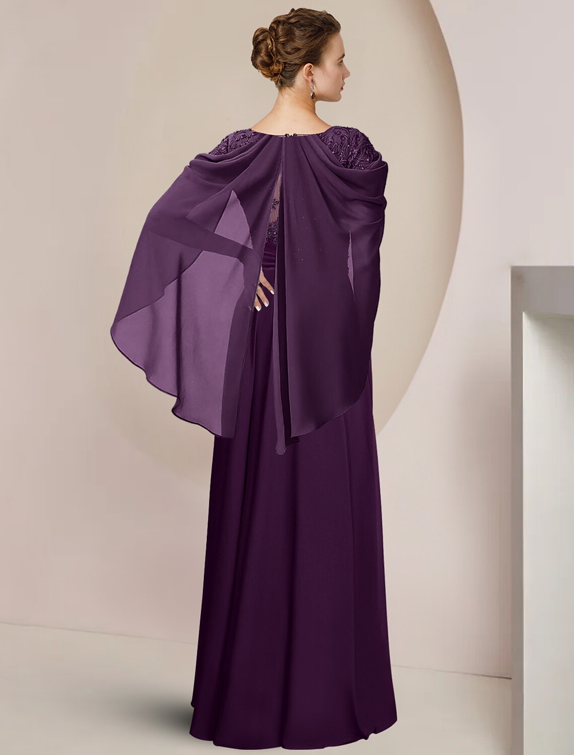 wholesale   A-Line Mother of the Bride Dress Formal Wedding Guest Elegant Scoop Neck Floor Length Chiffon Lace Sleeveless with Beading Sequin Appliques