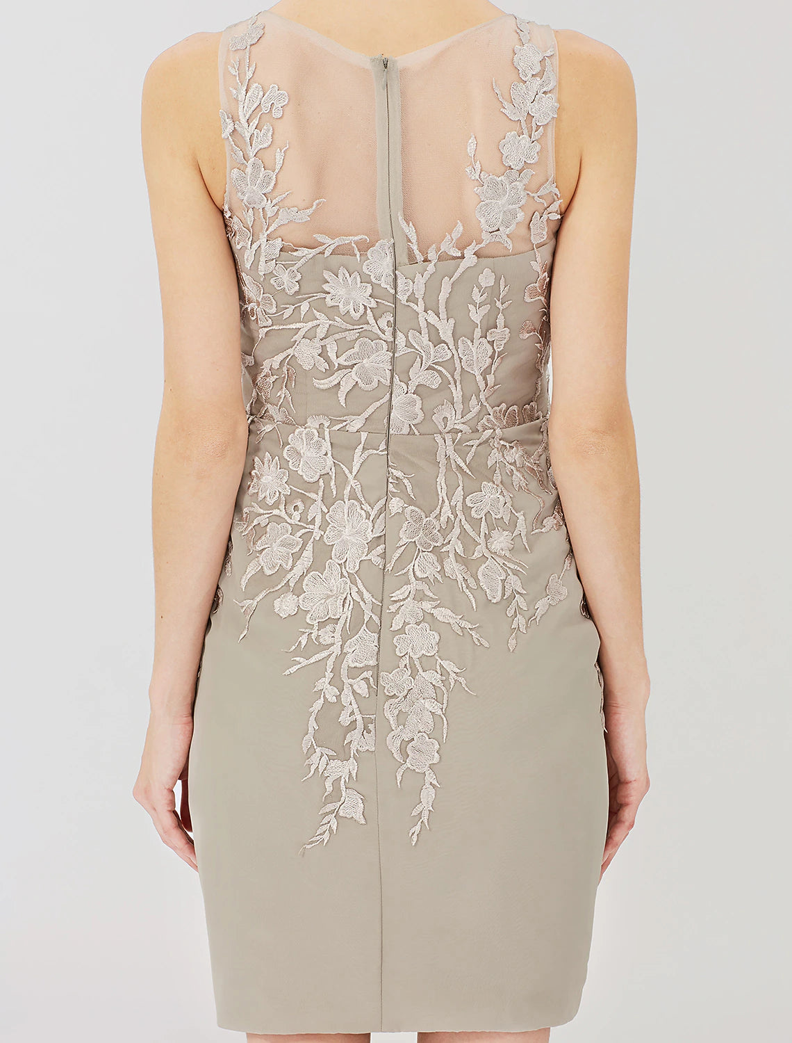 wholesale   Sheath / Column Mother of the Bride Dress Formal Classic & Timeless Elegant & Luxurious Convertible Dress Illusion Neck Knee Length Chiffon All Over Lace Long Sleeve with Appliques