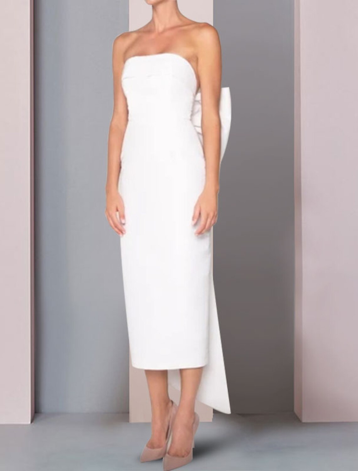 Wholesa Sheath / Column Cocktail Dresses Party Dress Wedding Guest Engagement Tea Length Sleeveless Strapless Fall Wedding Reception Satin with Bow(s)