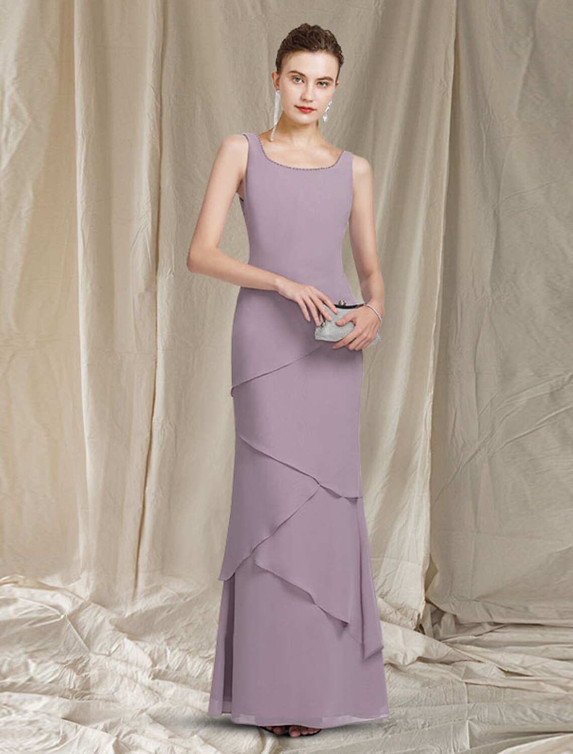 wholesale  Two Piece Sheath / Column Mother of the Bride Dress Elegant Scoop Neck Floor Length Chiffon Sleeveless Wrap Included with Beading Cascading Ruffles