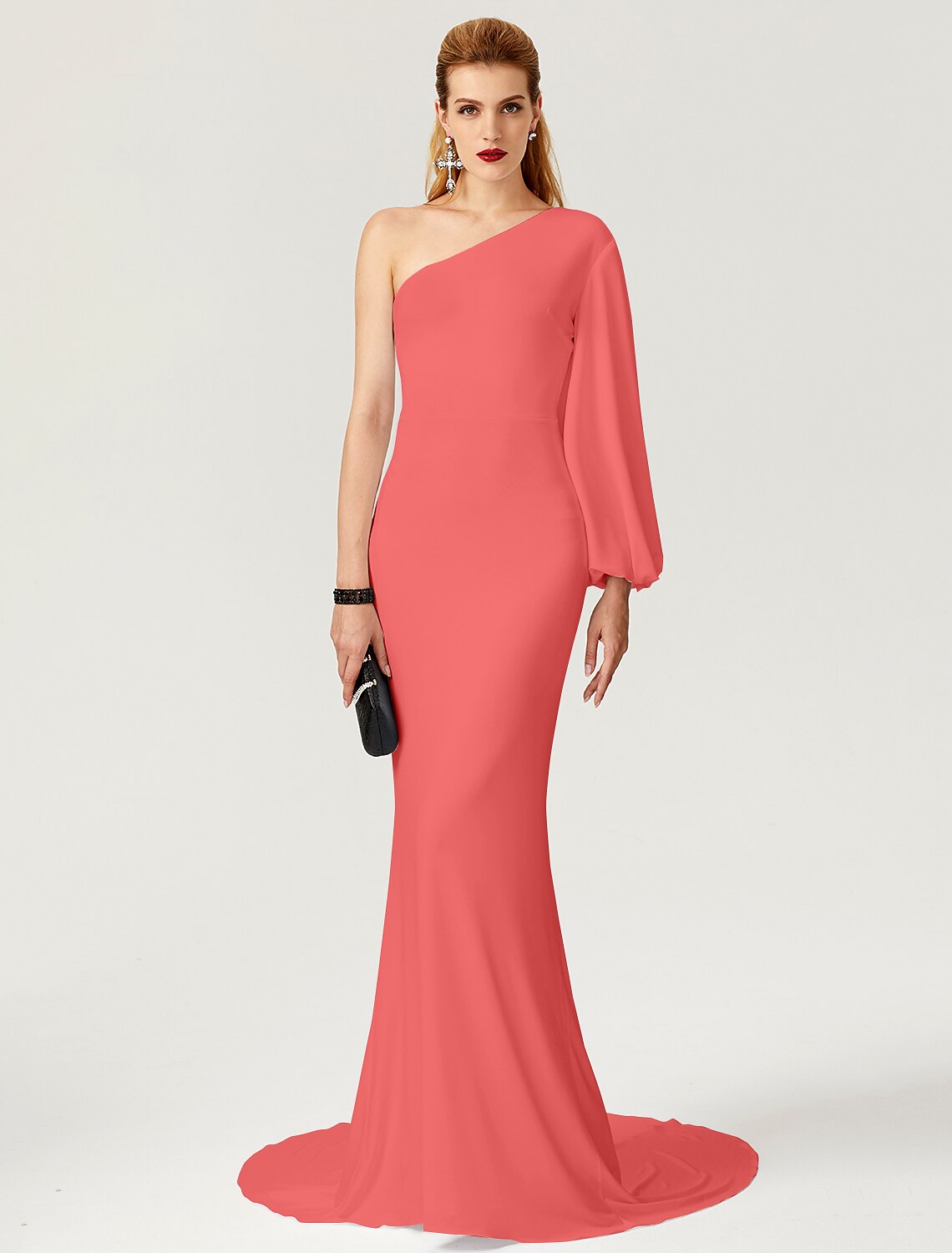 Wholesa Mermaid / Trumpet Celebrity Style Dress Engagement Formal Evening Court Train Long Sleeve One Shoulder Jersey with Pleats