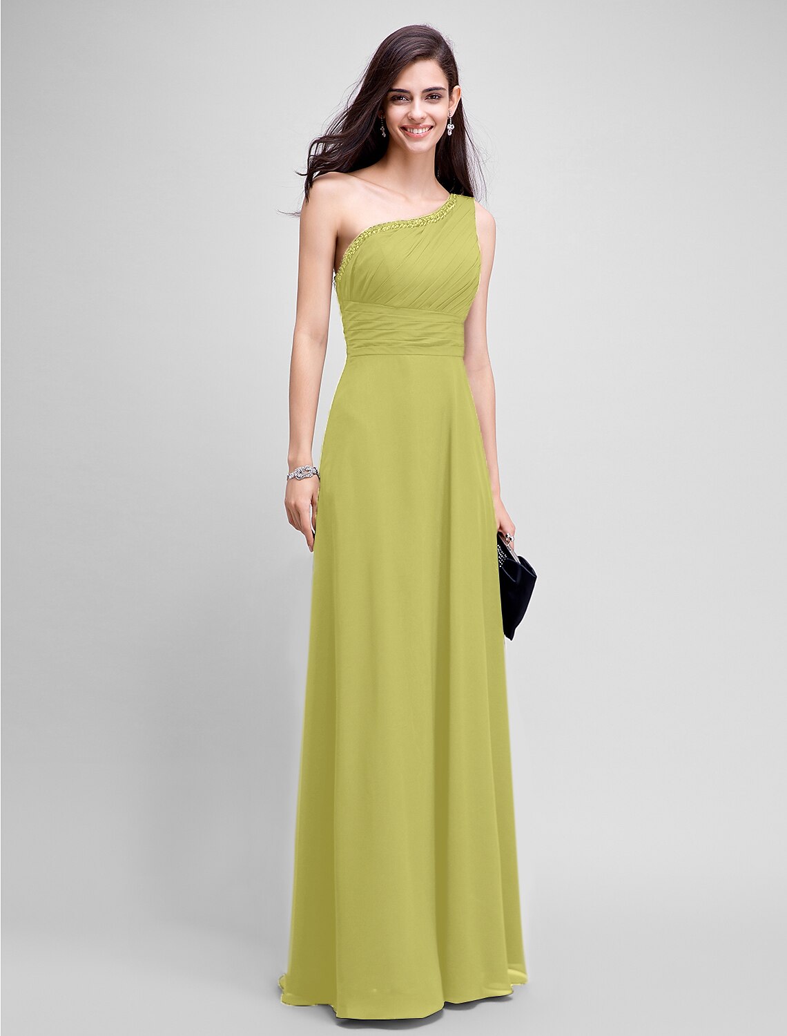 Wholesa Sheath / Column Empire Dress Wedding Guest Formal Evening Floor Length Sleeveless One Shoulder Bridesmaid Dress Chiffon with Ruched Beading