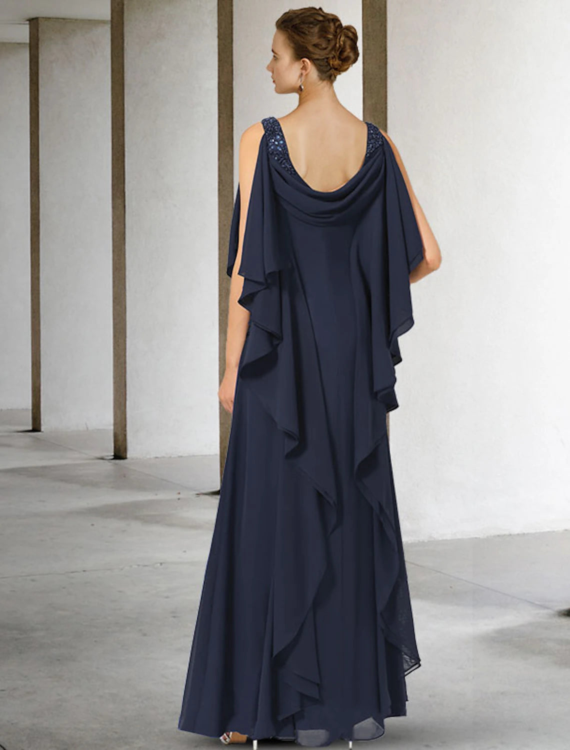 wholesale  A-Line Mother of the Bride Dress Plus Size Elegant V Neck Floor Length Chiffon Short Sleeve with Beading Ruffles