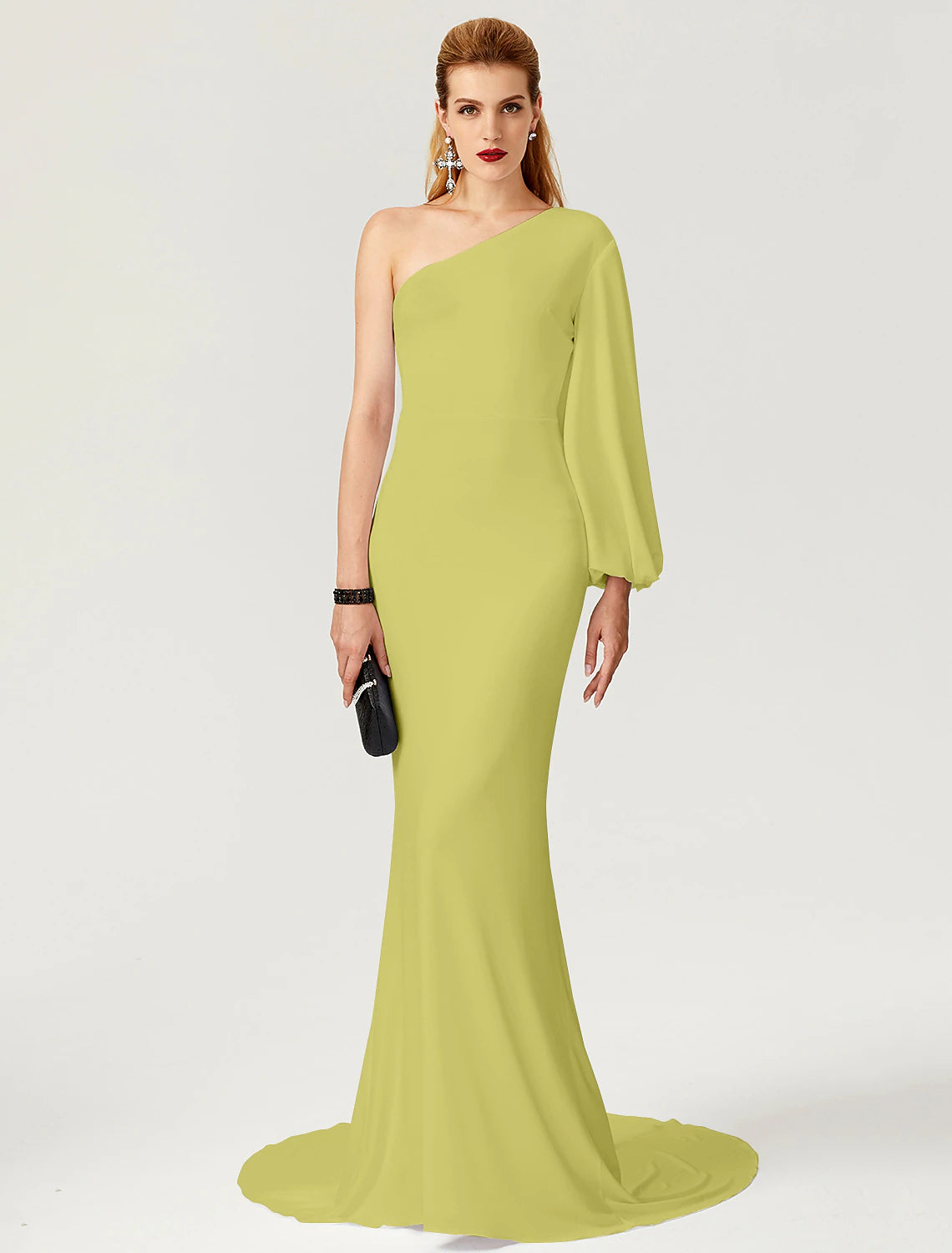 Wholesa Mermaid / Trumpet Celebrity Style Dress Engagement Formal Evening Court Train Long Sleeve One Shoulder Jersey with Pleats