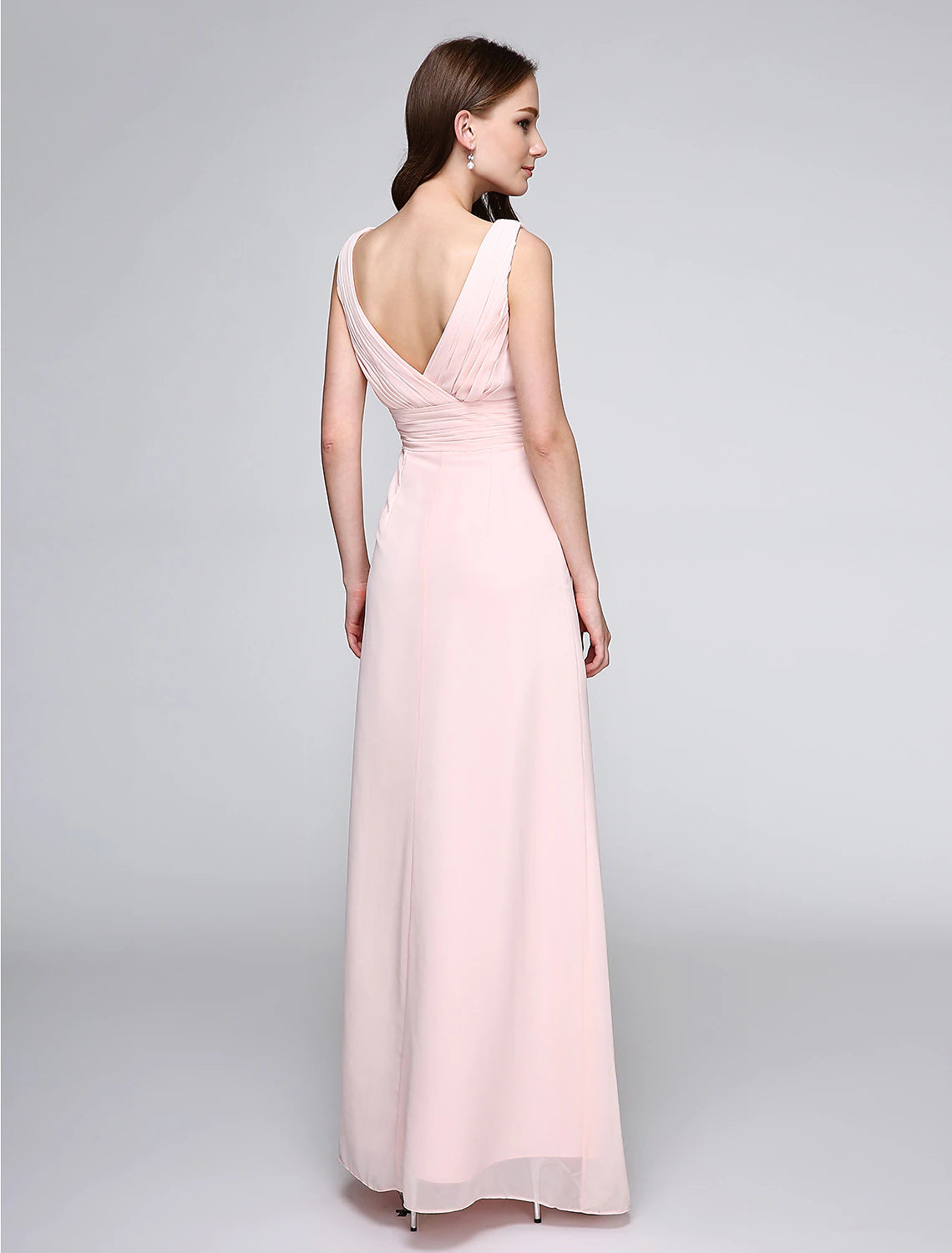 wholesale  Sheath / Column Bridesmaid Dress V Neck Sleeveless Elegant Floor Length Chiffon with Criss Cross / Ruched