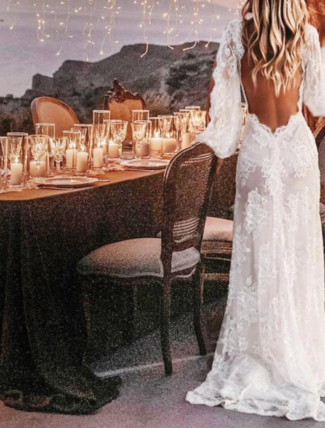 wholesale   Beach Sexy Boho Wedding Dresses A-Line V Neck Long Sleeve Sweep / Brush Train Lace Outdoor Bridal Gowns With Appliques Split Front Summer Fall Wedding Party