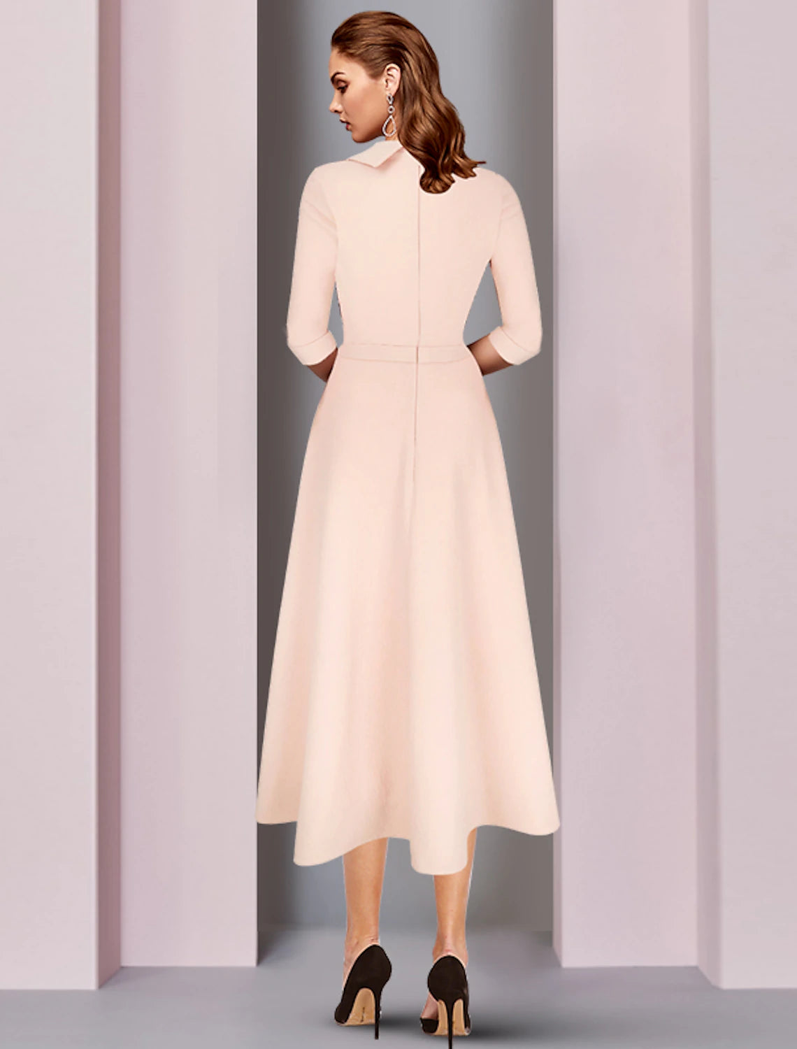 wholesale  A-Line Mother of the Bride Dress Elegant High Low Jewel Neck Asymmetrical Tea Length Satin 3/4 Length Sleeve with Sash / Ribbon Solid Color