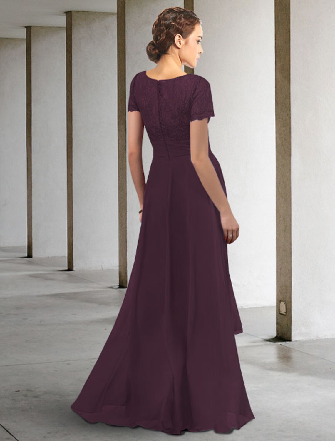 wholesale  A-Line Mother of the Bride Dress Elegant High Low V Neck Asymmetrical Floor Length Chiffon Short Sleeve with Pleats Ruched