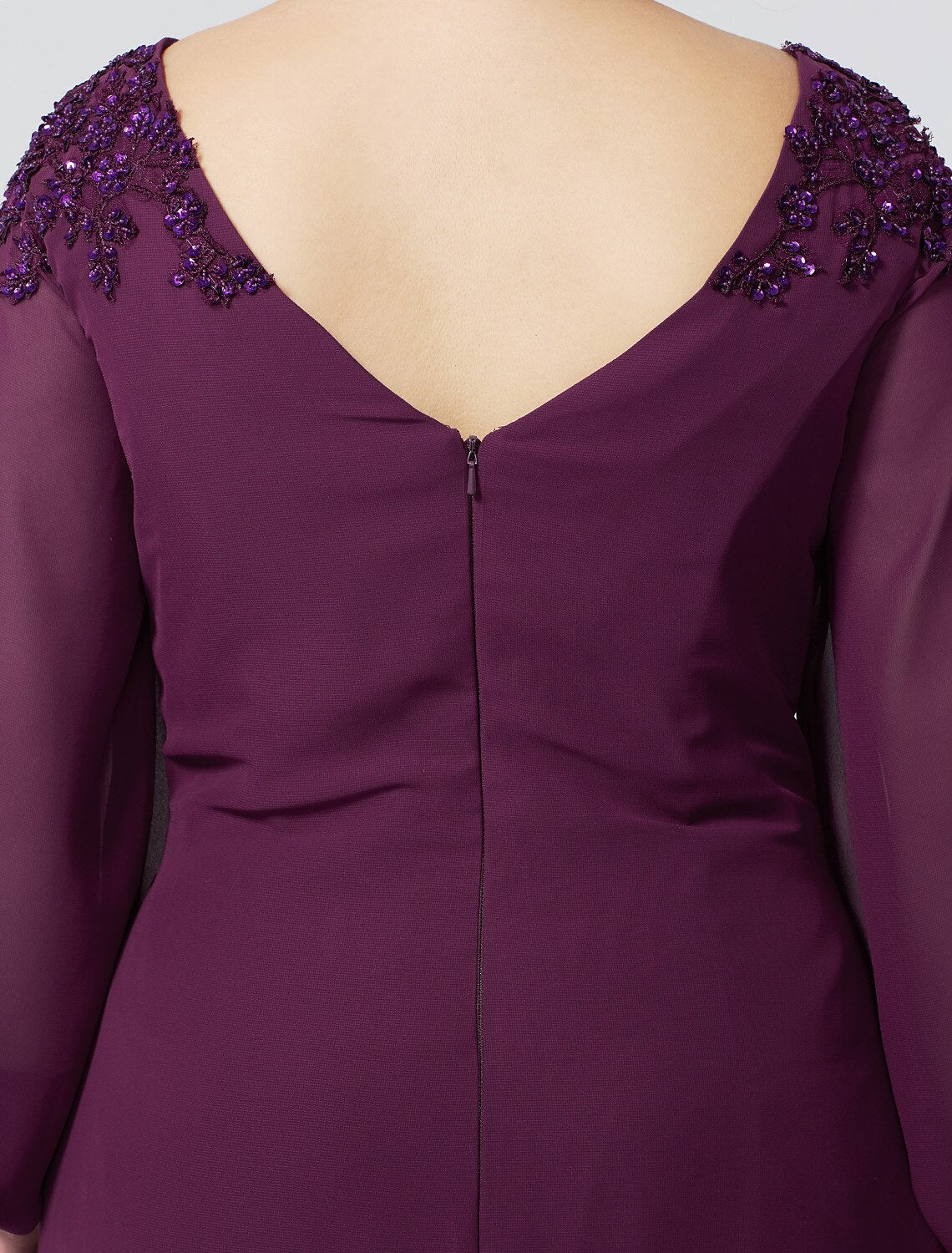 wholesale  Sheath / Column Mother of the Bride Dress Formal Classic & Timeless Elegant & Luxurious Plus Size Bateau Neck Floor Length Chiffon Long Sleeve No with Beading Appliques