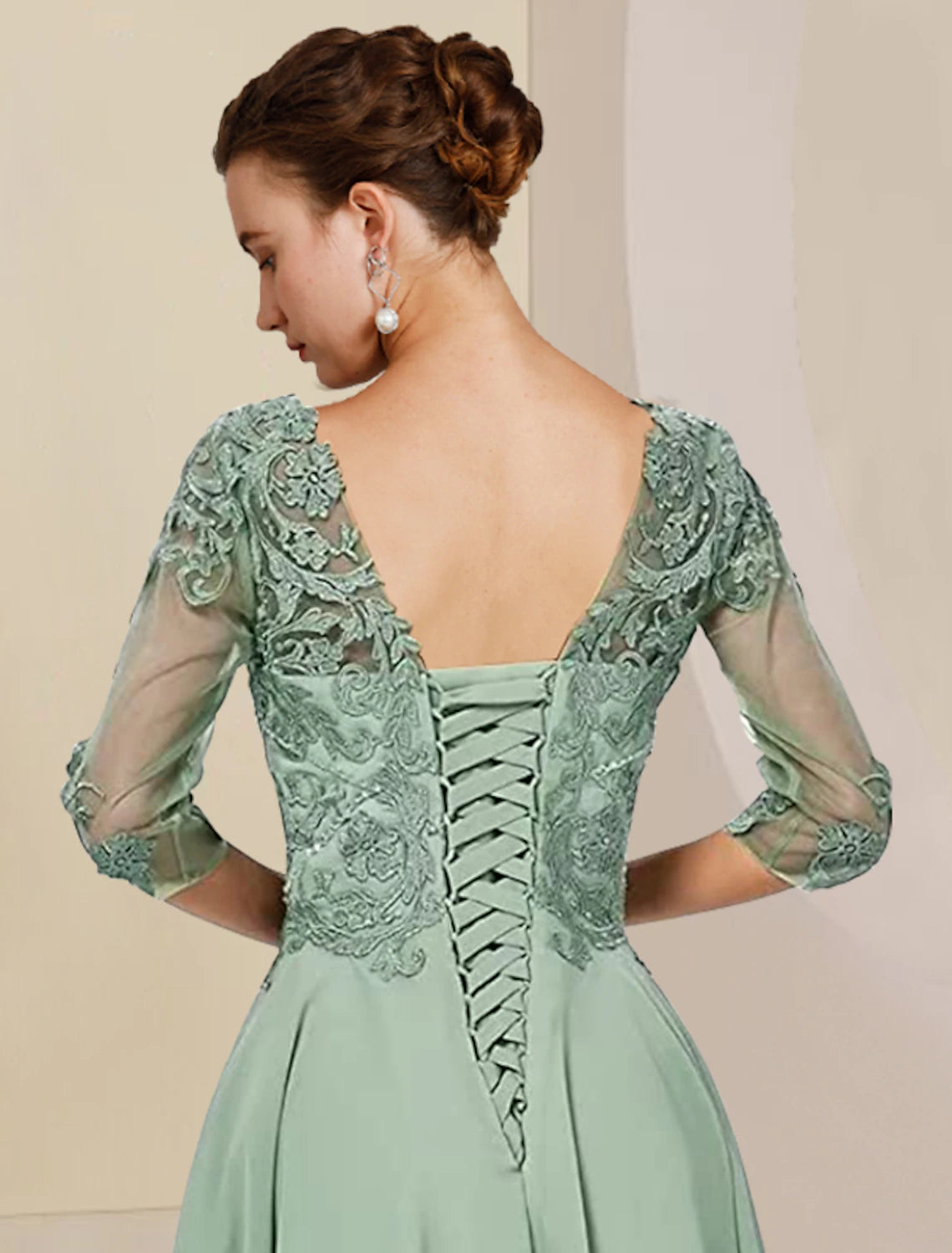 wholesale  Two Piece A-Line Mother of the Bride Dress Formal Wedding Guest Elegant High Low Scoop Neck Asymmetrical Tea Length Chiffon Lace Half Sleeve Wrap Included with Beading Appliques