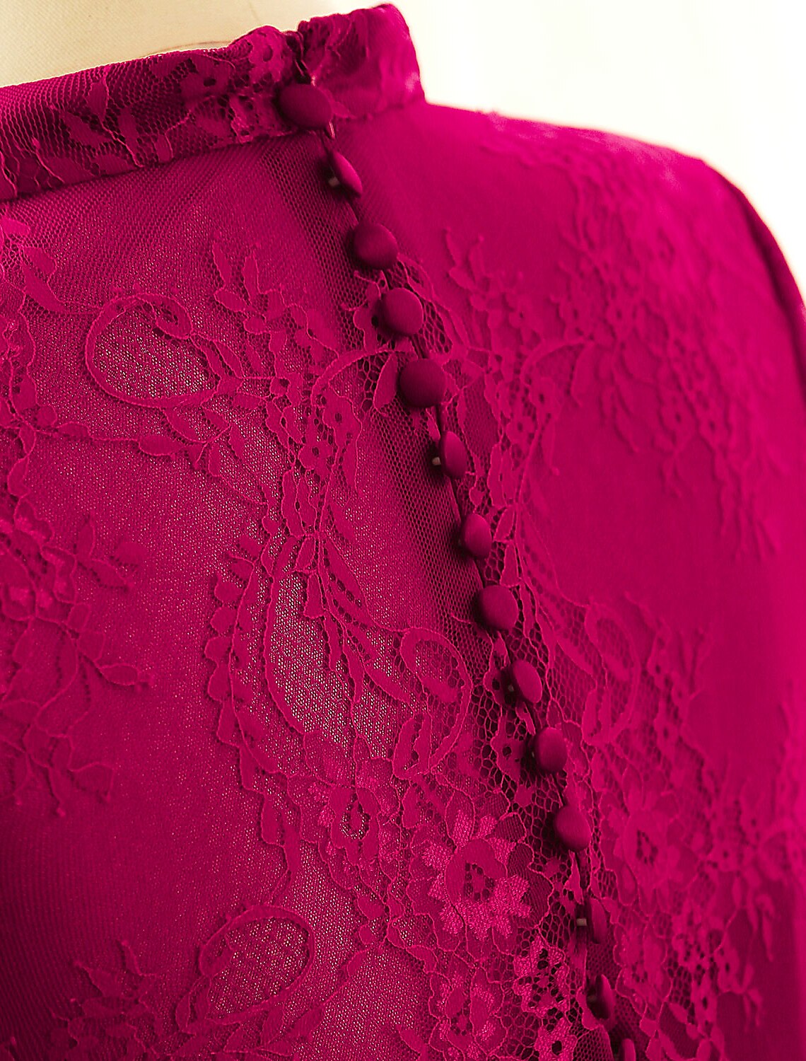 Wholesa A-Line Chinese Style Plus Size Engagement Formal Evening Dress High Neck Half Sleeve Floor Length Lace with Buttons