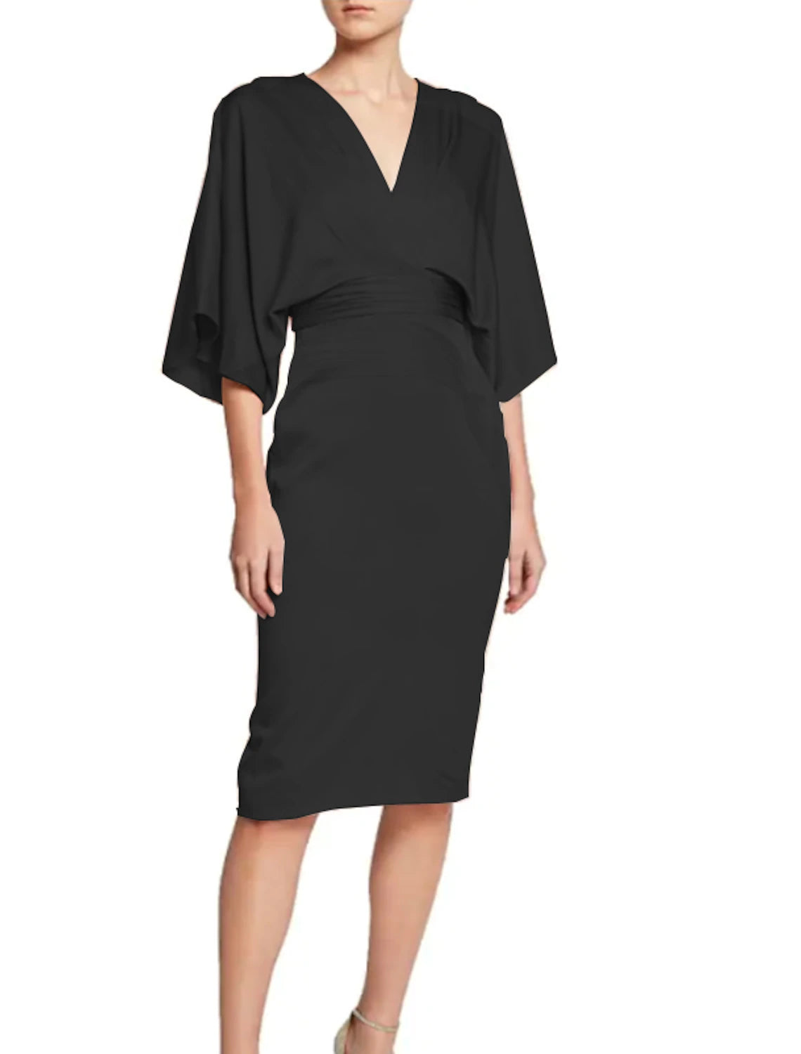 Wholesa Sheath / Column Cocktail Dresses Party Dress Wedding Guest Holiday Knee Length Half Sleeve V Neck Satin with Sash / Ribbon