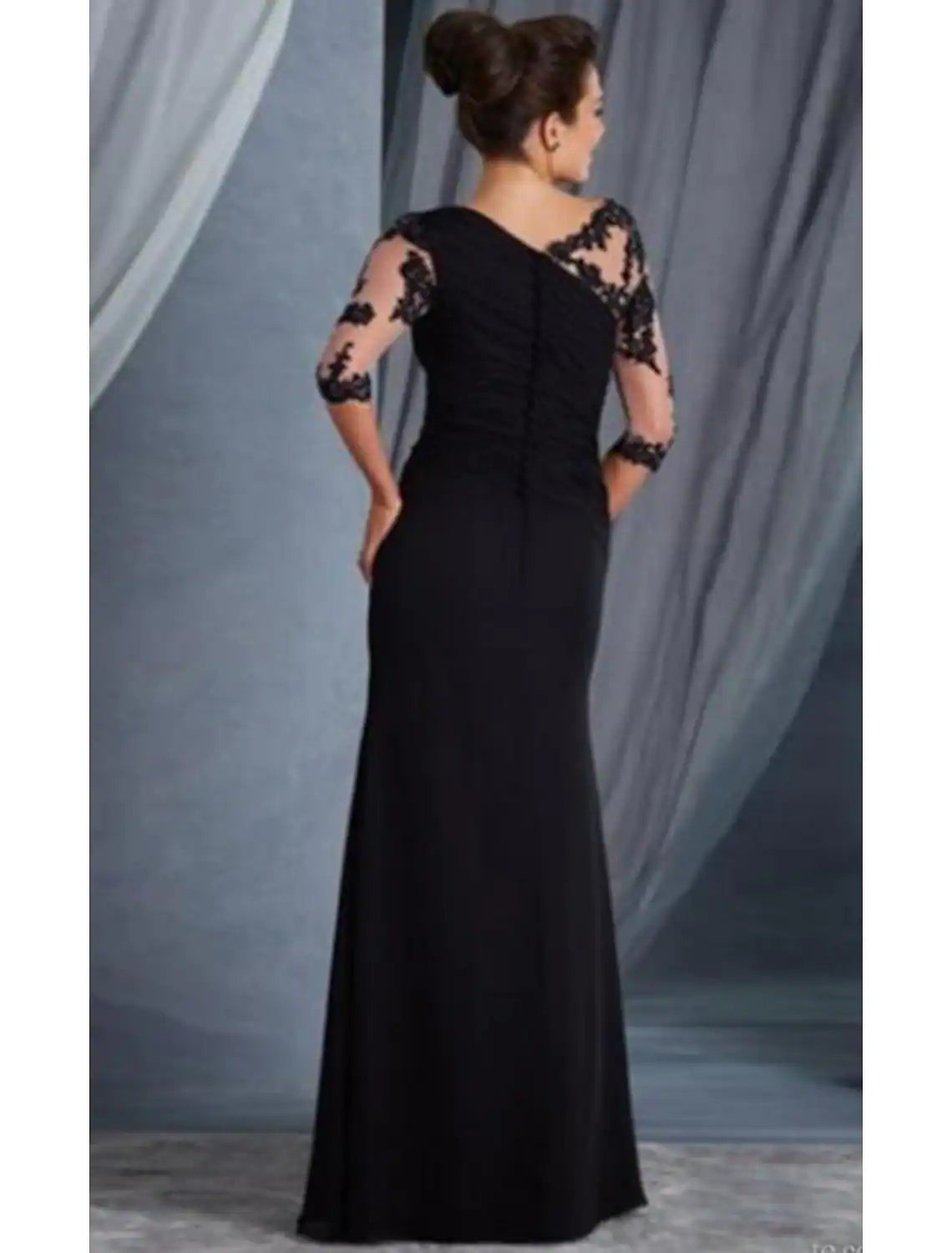 Wholesa Sheath / Column Evening Gown Elegant Dress Wedding Guest Floor Length Half Sleeve Jewel Neck Lace with Appliques