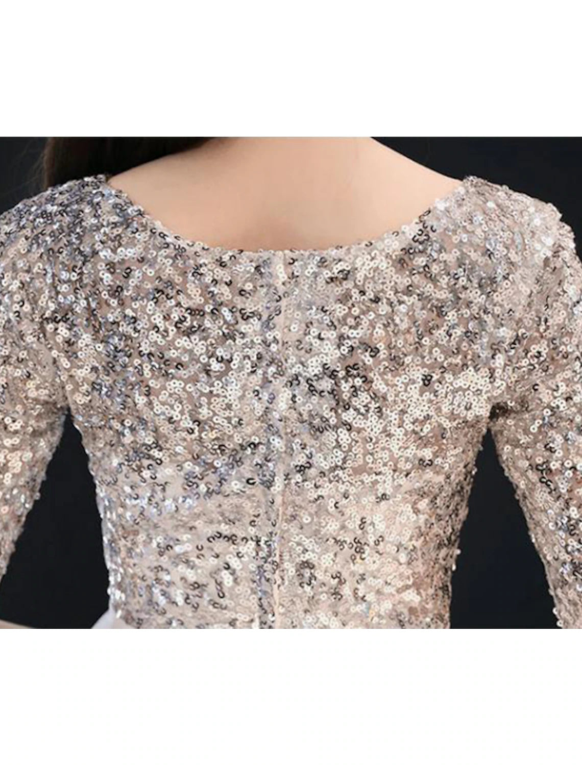 wholesale  A-Line Sparkle White Cocktail Party Prom Dress Jewel Neck Half Sleeve Tea Length Satin with Sequin Tier