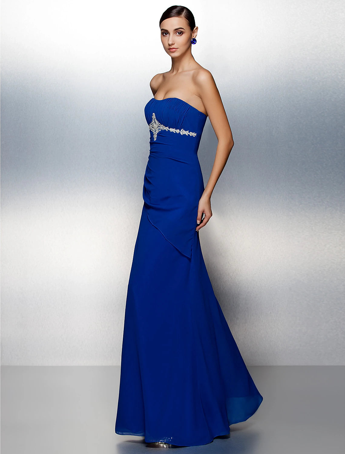 Wholesa Sheath / Column Elegant Dress Formal Evening Floor Length Sleeveless Strapless Chiffon with Beading Draping