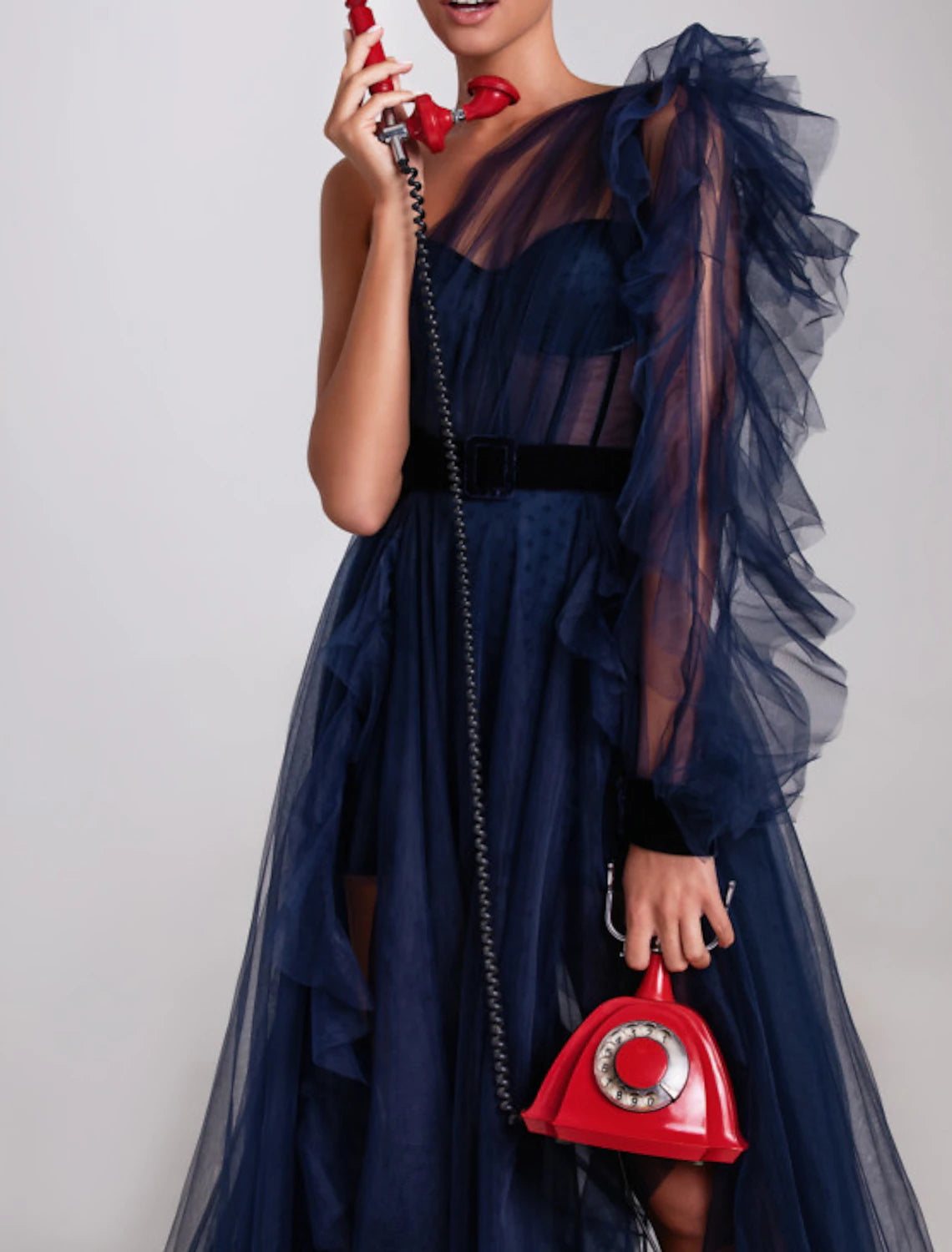 wholesale   A-Line Evening Gown Corsets Dress Engagement Formal Evening Court Train Long Sleeve One Shoulder Wednesday Addams Family Tulle with Ruffles Slit