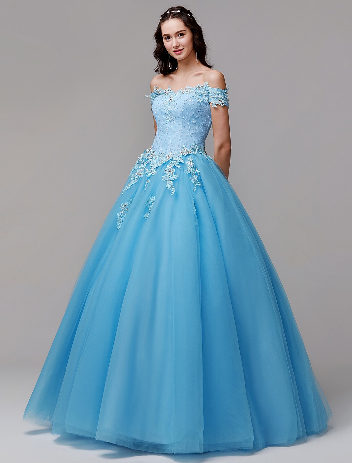 Wholesa Ball Gown Vintage Inspired Dress Formal Evening Floor Length Sleeveless Off Shoulder Lace with Crystals Appliques