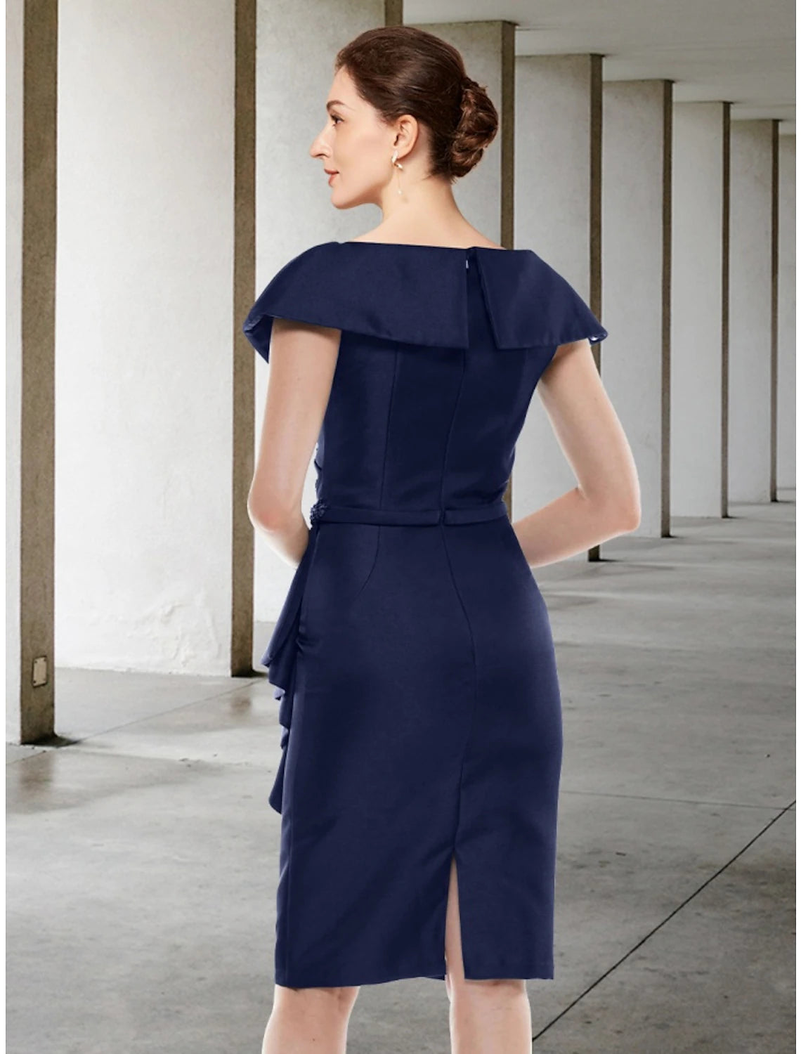 Wholesa A-Line Mother of the Bride Dress Wedding Guest Petite V Neck Short / Mini Stretch Chiffon Short Sleeve with Beading Split Front Ruching