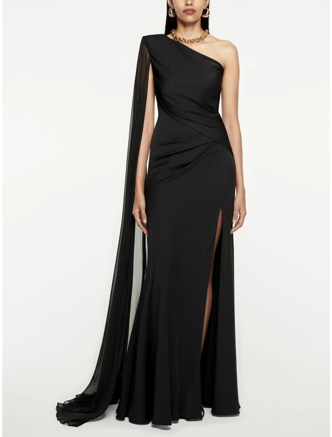 Wholesa A-Line Evening Gown Elegant Dress Formal Sweep / Brush Train Sleeveless One Shoulder Imitation Silk with Pleats Ruched Slit
