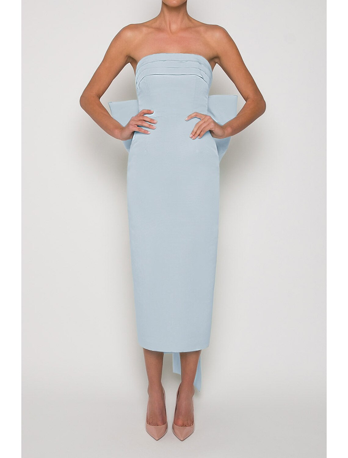 Wholesa Sheath / Column Cocktail Dresses Party Dress Wedding Guest Engagement Tea Length Sleeveless Strapless Fall Wedding Reception Satin with Bow(s)