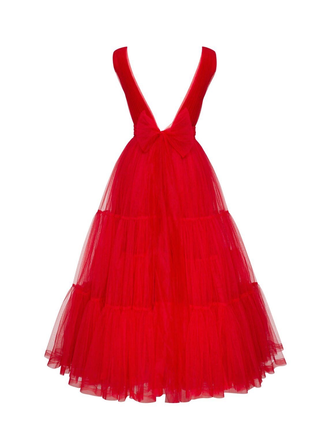 wholesale  A-Line Prom Dresses Princess Dress Wedding Guest Prom Tea Length Sleeveless V Neck Tulle with Bow(s) Pleats