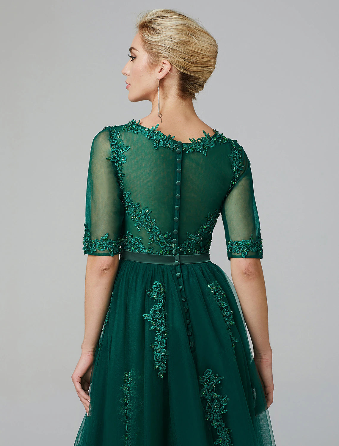 Wholesa  A-Line Cocktail Dress Christmas Red Green Dress Formal Evening Kentucky Derby Tea Length Sleeveless Illusion Neck Fall Wedding Guest Lace Over Tulle with Sequin Applique