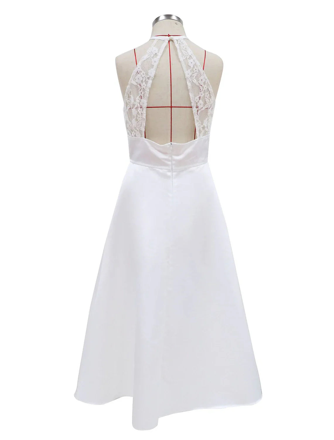 Wholesa Reception Little White Dresses Wedding Dresses A-Line Halter Neck Sleeveless Tea Length Satin Bridal Gowns With Solid Color