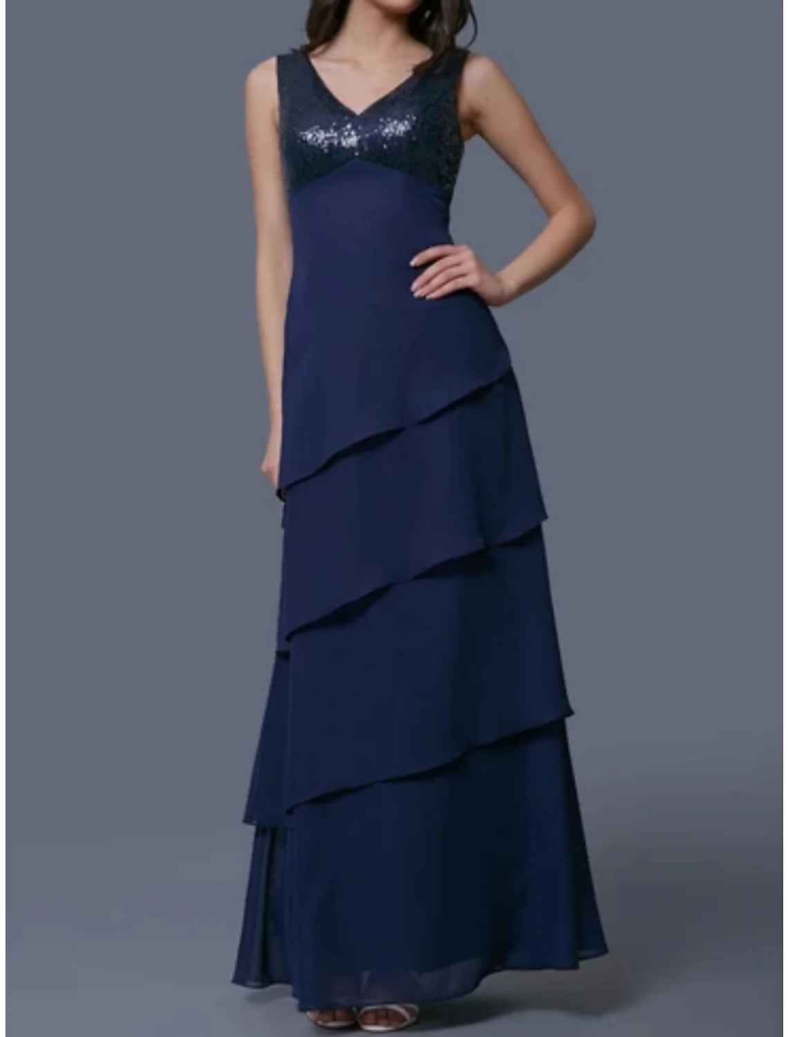 Wholesa Sheath / Column Mother of the Bride Dress Wedding Guest Elegant Scoop Neck Ankle Length Chiffon Half Sleeve with Sequin Tier