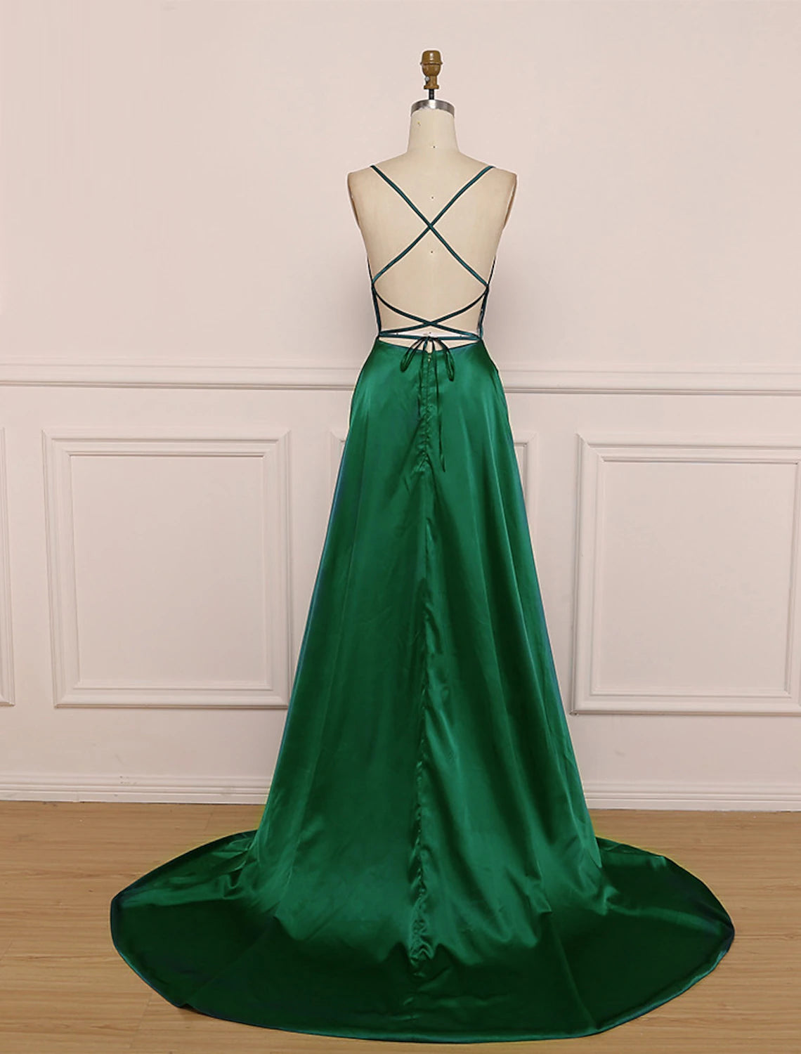 Wholesa A-Line Prom Dresses Minimalist Dress Party Wear Prom Sweep / Brush Train Sleeveless Spaghetti Strap Satin with Pleats Slit