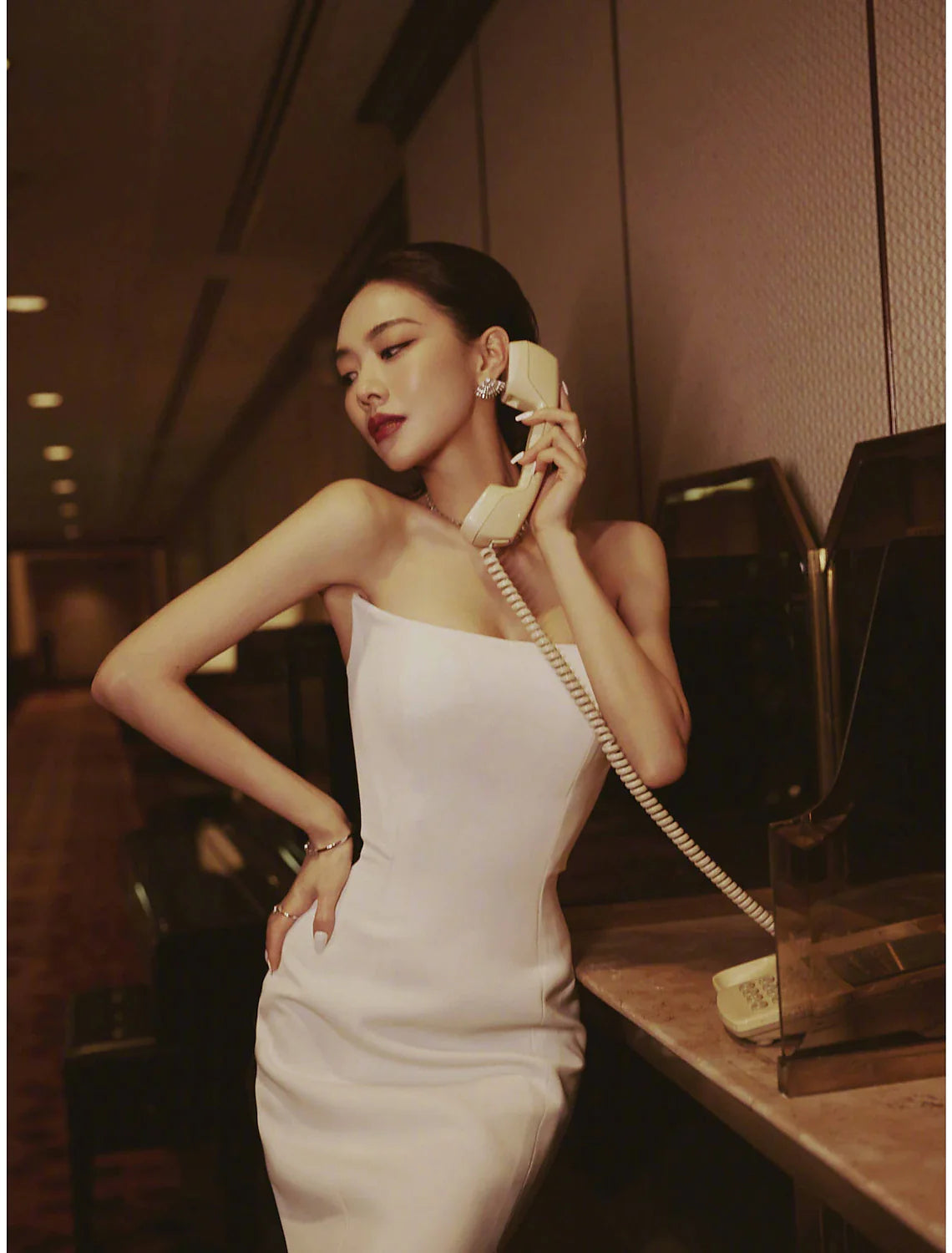 Wholesa Mermaid / Trumpet Evening Gown Color Block Dress Engagement Court Train Sleeveless Strapless Stretch Satin with Slit