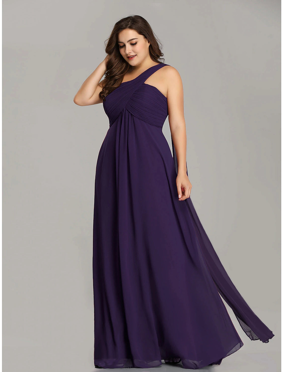 Wholesa  A-Line Evening Gown Empire Dress Wedding Guest Formal Evening Floor Length Sleeveless One Shoulder Bridesmaid Dress Chiffon Backless with Pleats Draping