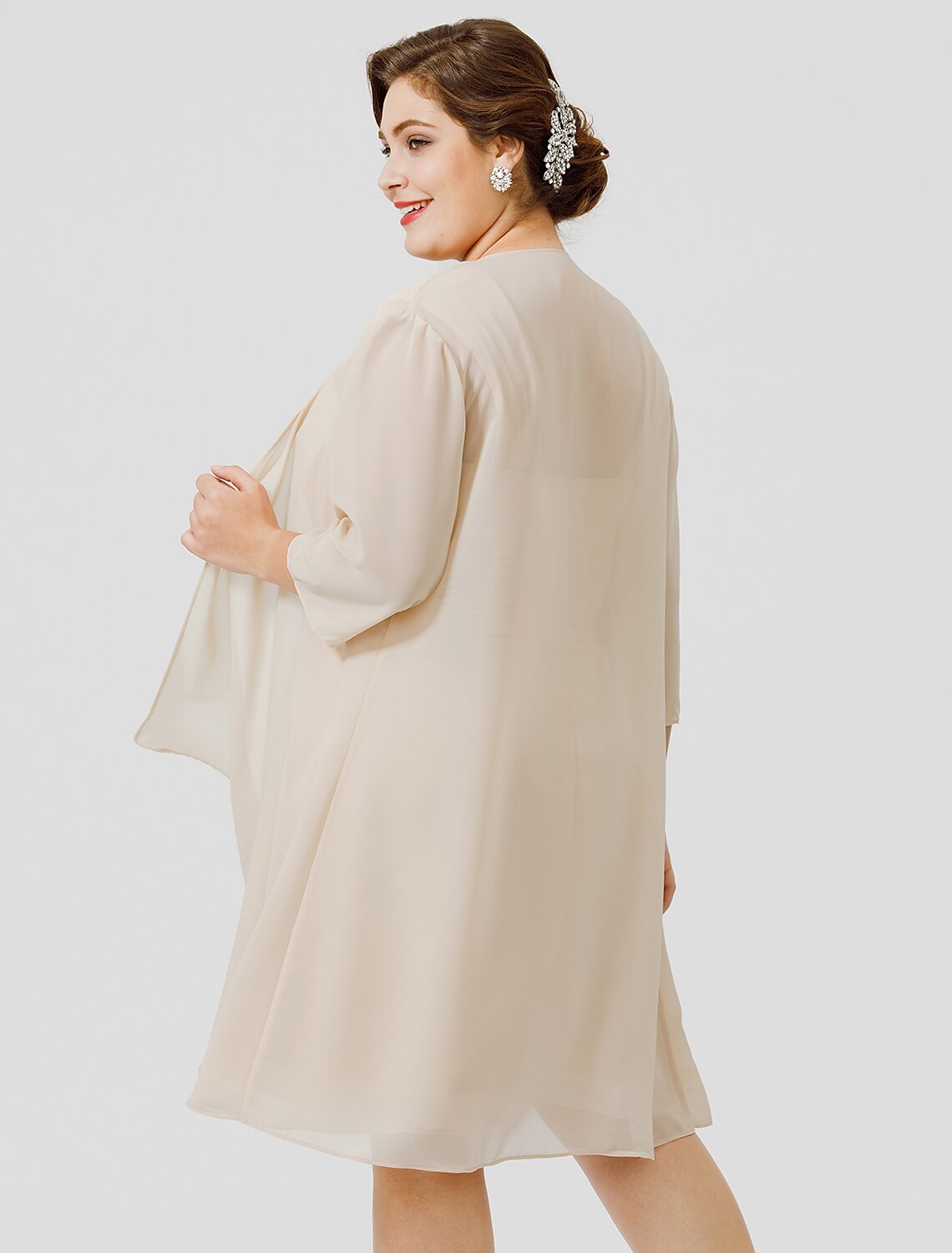 wholesale  Sheath / Column Mother of the Bride Dress Plus Size Elegant Straps Knee Length Chiffon Sheer Lace Sleeveless yes with Criss Cross