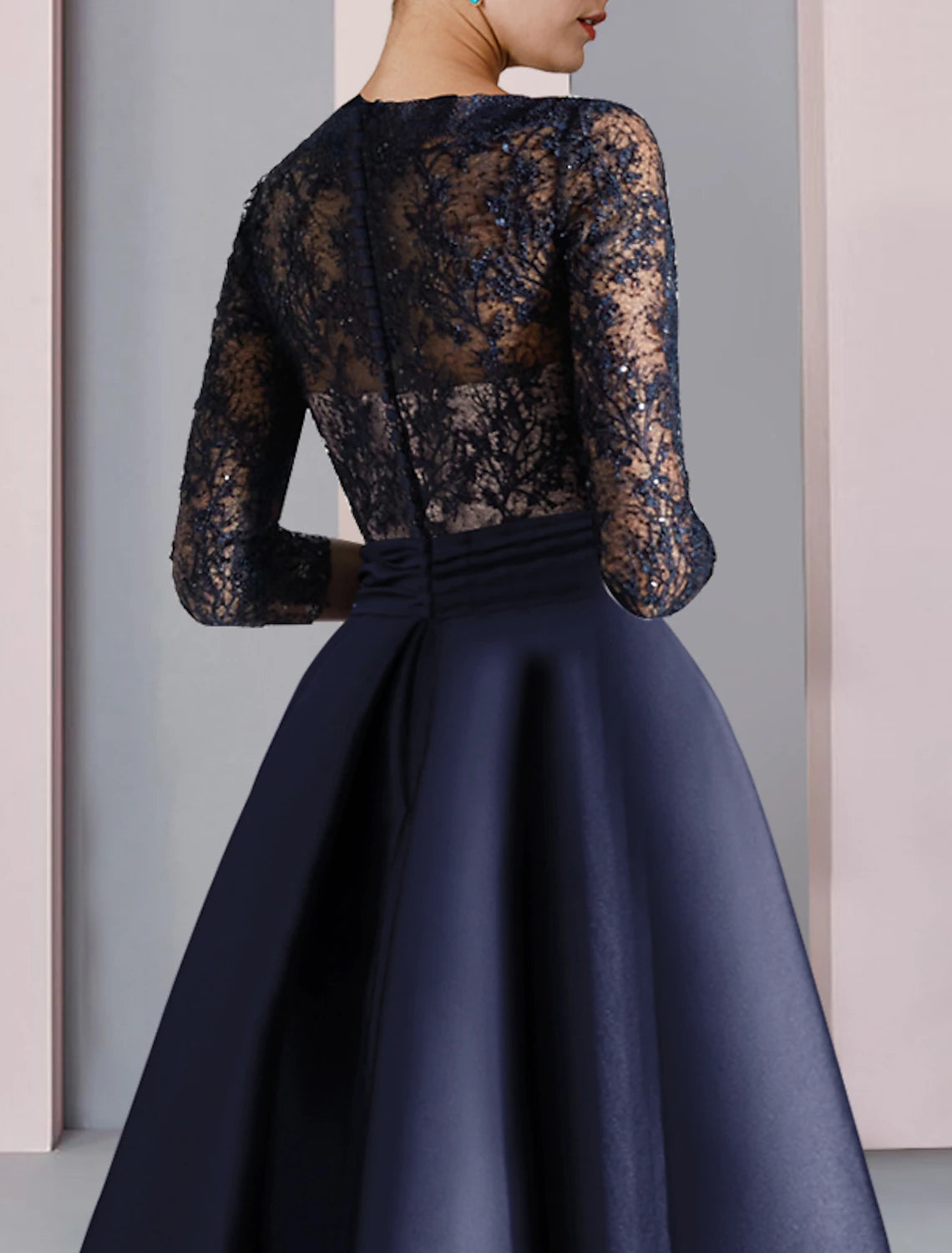 wholesale  A-Line Mother of the Bride Dress Formal Party Elegant V Neck Floor Length Satin Lace Half Sleeve with Bow(s) Pleats Split Front