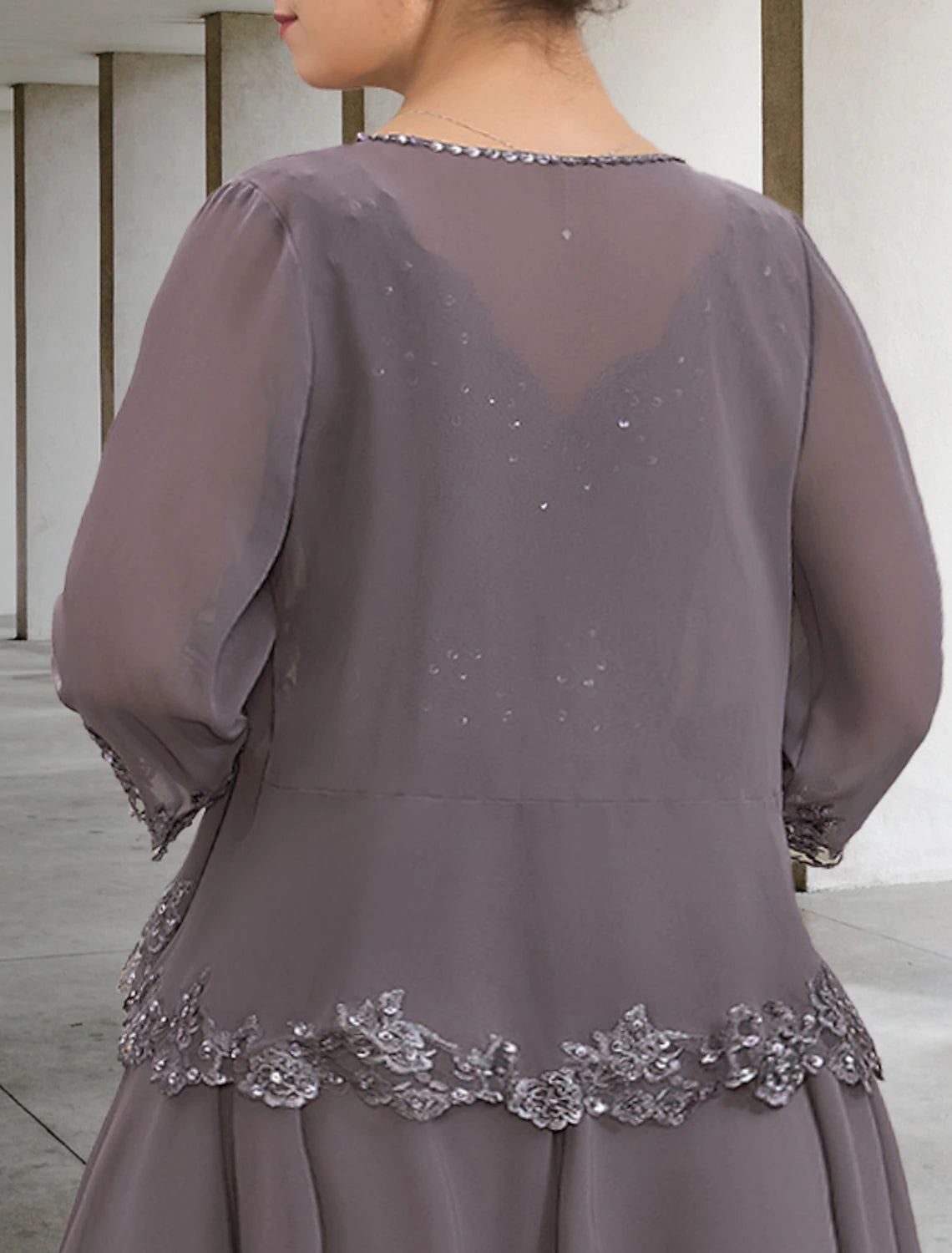 wholesale  Two Piece A-Line Wedding Guest Dresses Plus Size Hide Belly Elegant Dress Formal Tea Length Sleeveless V Neck Chiffon with Appliques