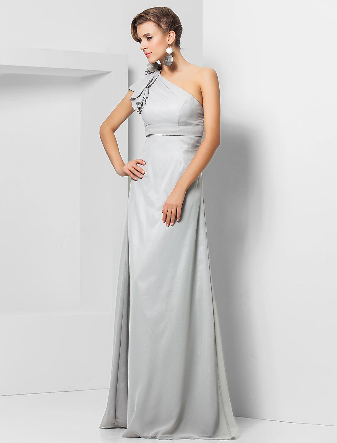 Wholesa Sheath / Column Elegant Dress Wedding Guest Formal Evening Floor Length Sleeveless One Shoulder Bridesmaid Dress Chiffon with Sash / Ribbon Appliques